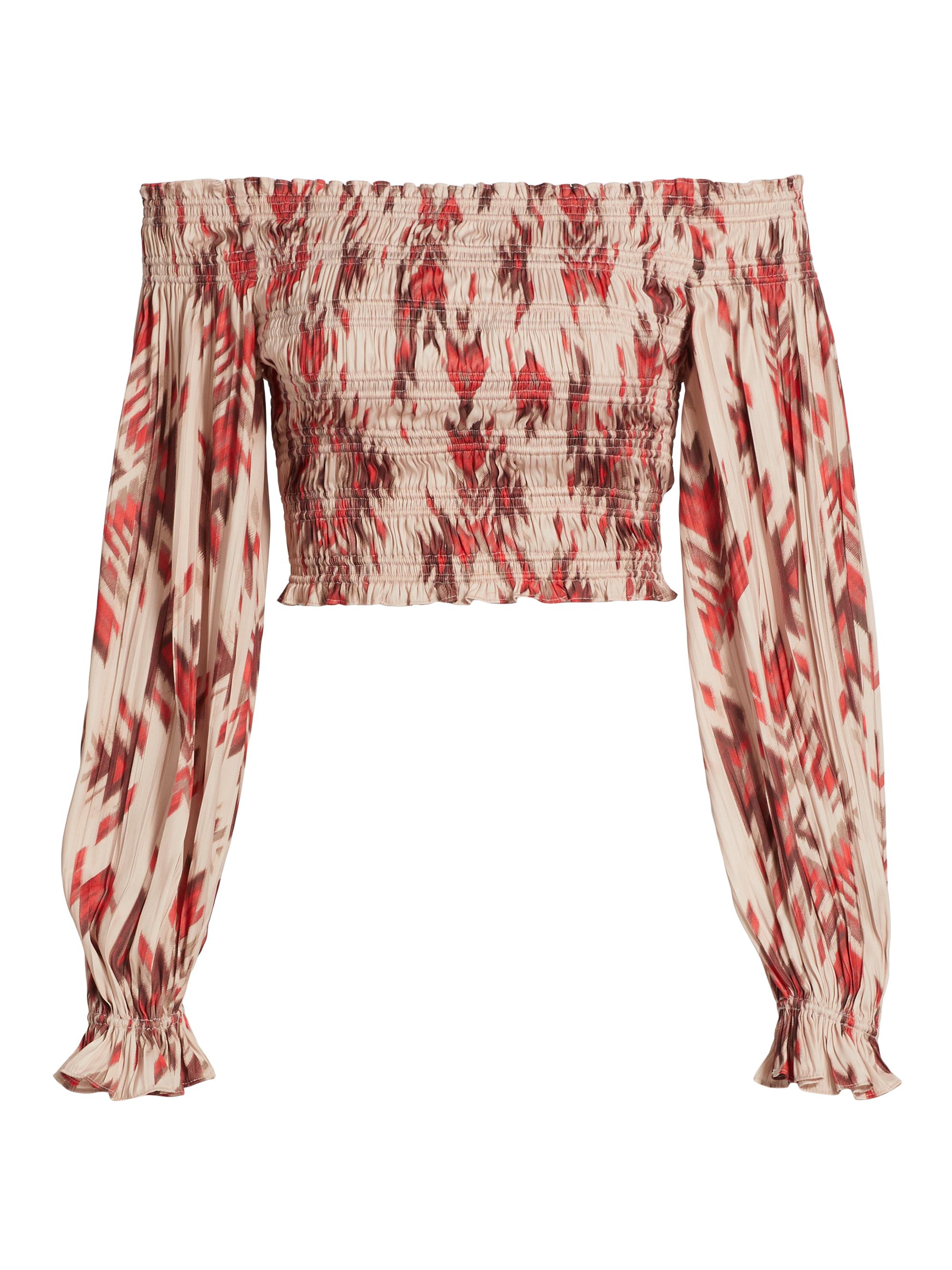 L'AGENCE Women's Graciela Smocked Off-The-Shoulder Top - Tan Multi Ganado Print