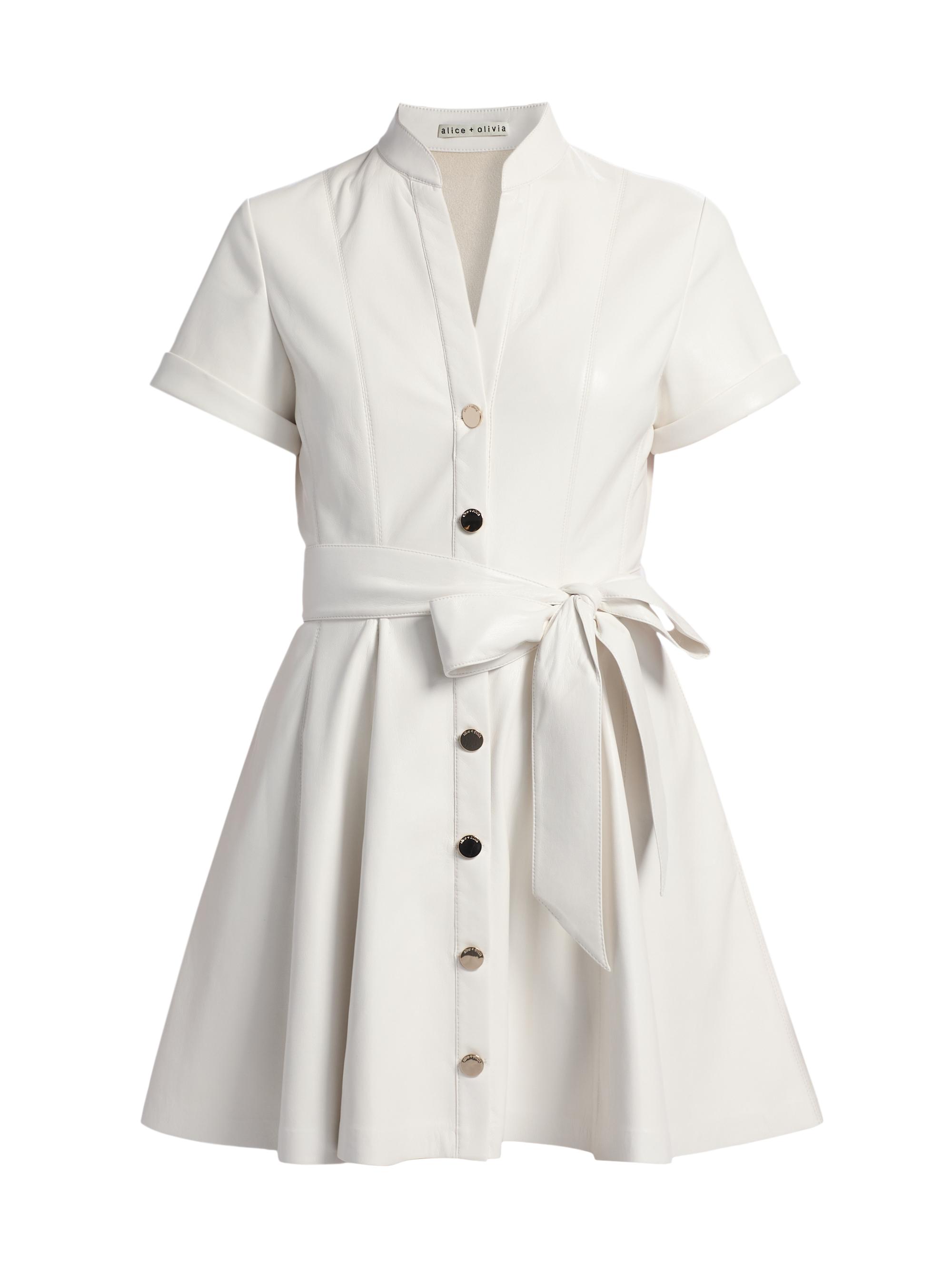 ALICE + OLIVIA Women's Lucy Faux Leather Tie-Waist A-Line Minidress - Off White