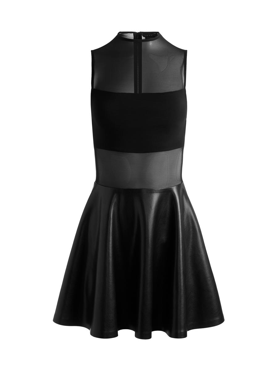 Alice And Olivia Women's Chara Mesh Faux-leather Minidress In Black