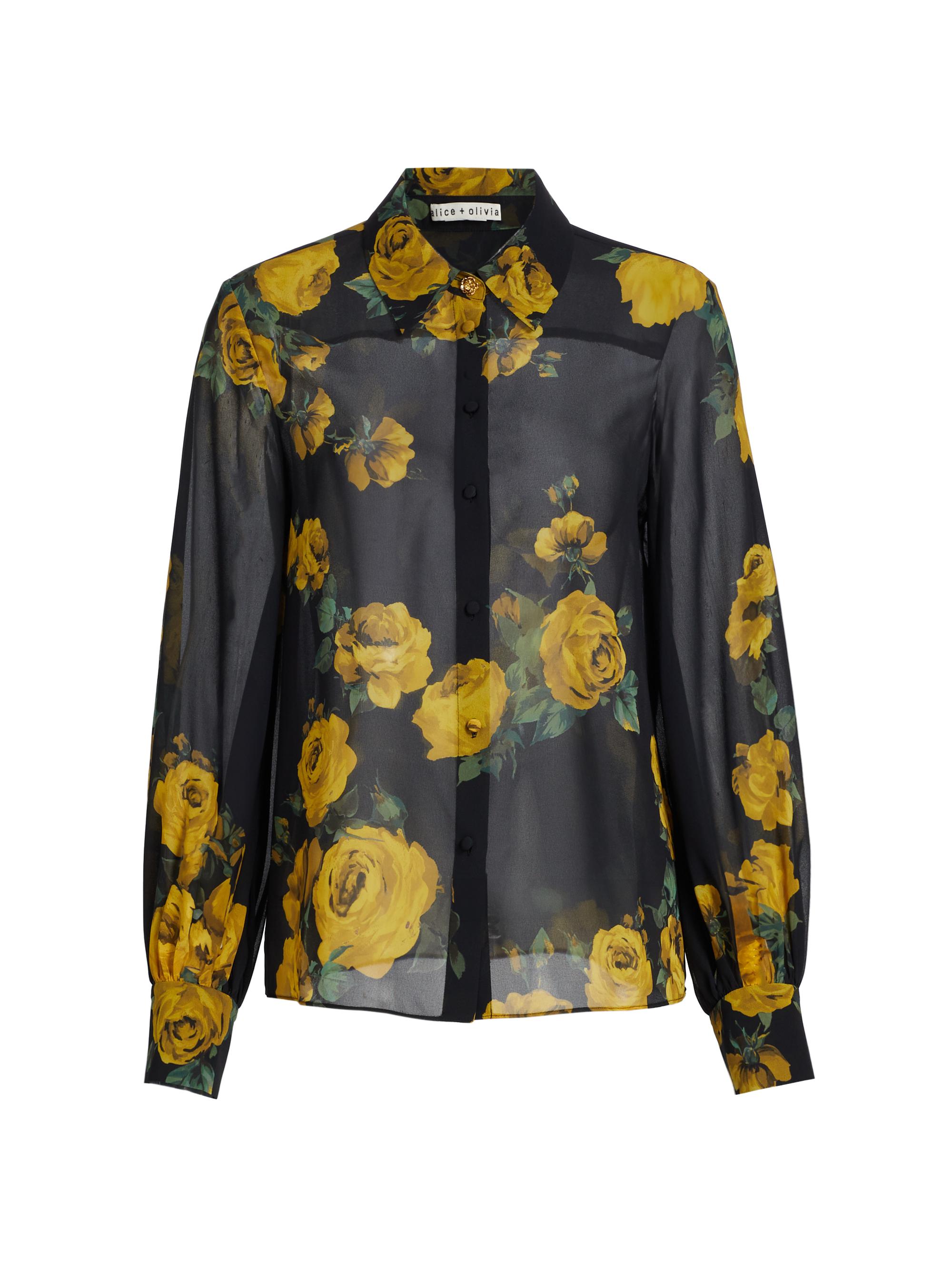 Alice + Olivia Women's Candace Floral Sheer Blouson Shirt - Rosehips