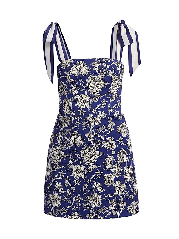 alice and olivia floral dress FINA TIE FRONT SMOCKED WAIST RUFFLE MINI in DAWN Its feminine sweetheart neckline highlights the collarbone while the floral print ups the playfulness factor Alice + Olivia Floral Dresses