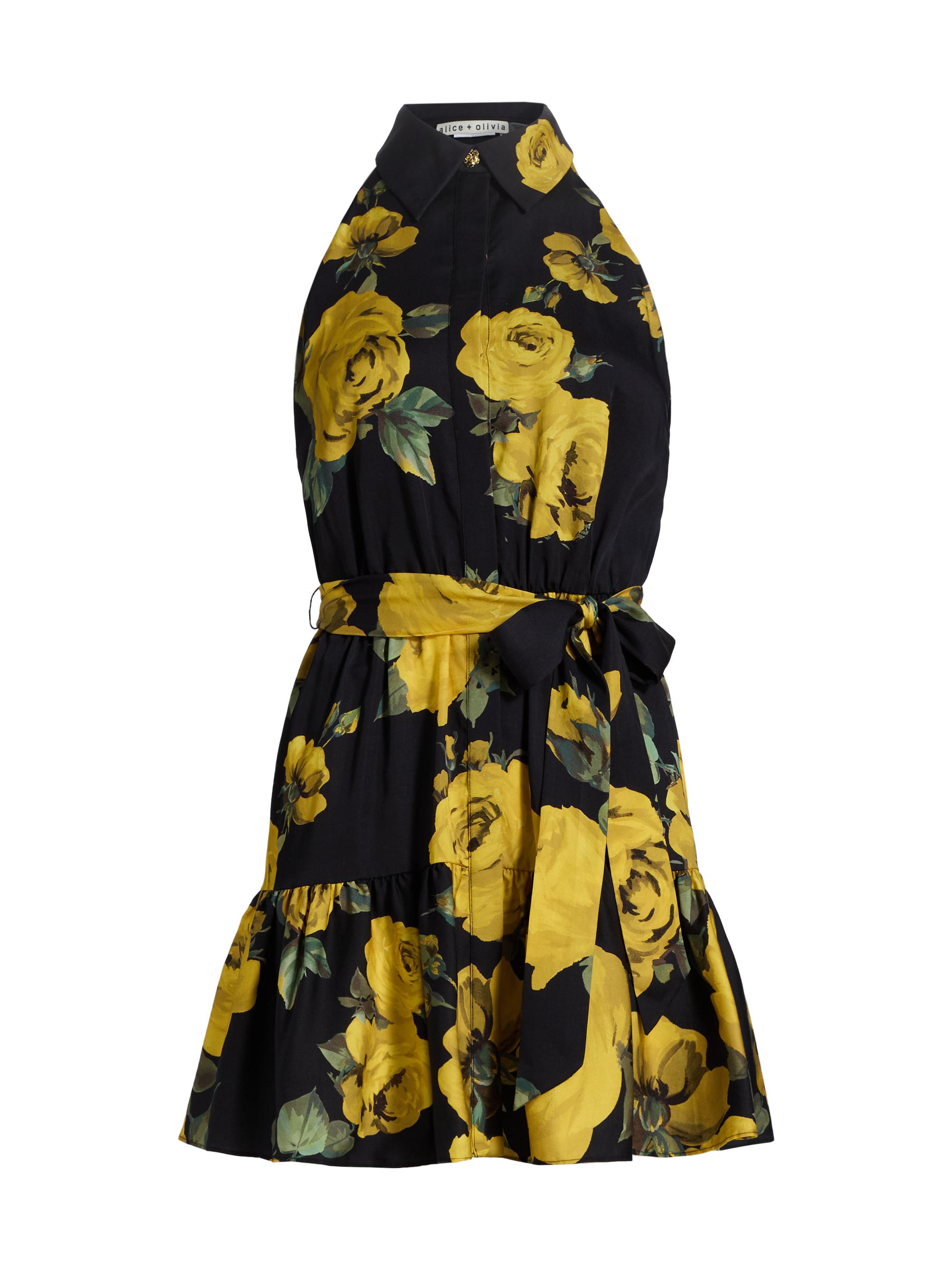 Alice + Olivia Miranda Floral Tie-Waist Halter Minidress | Saks
