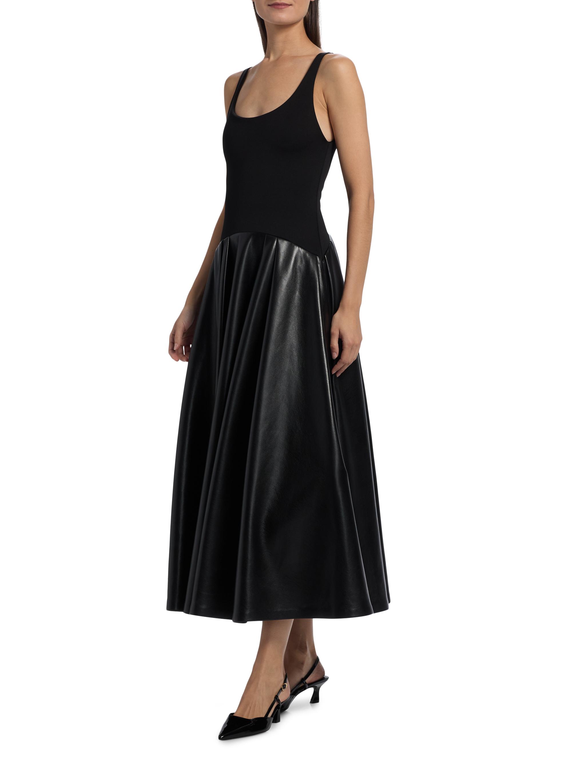 ALICE + OLIVIA Adley Faux-Leather Drop-Waist Flared Maxi Dress