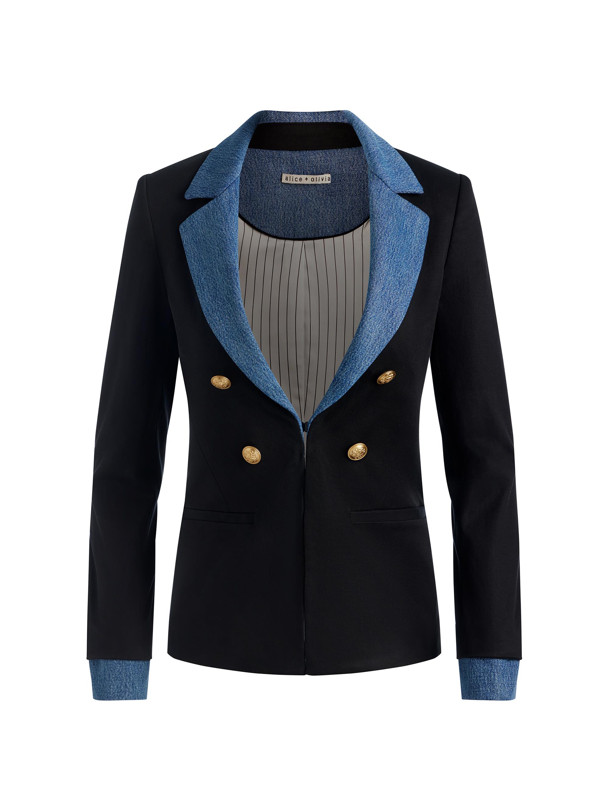 Alice + Olivia Women's Mya Double Breasted Blazer - Black Liana Blue