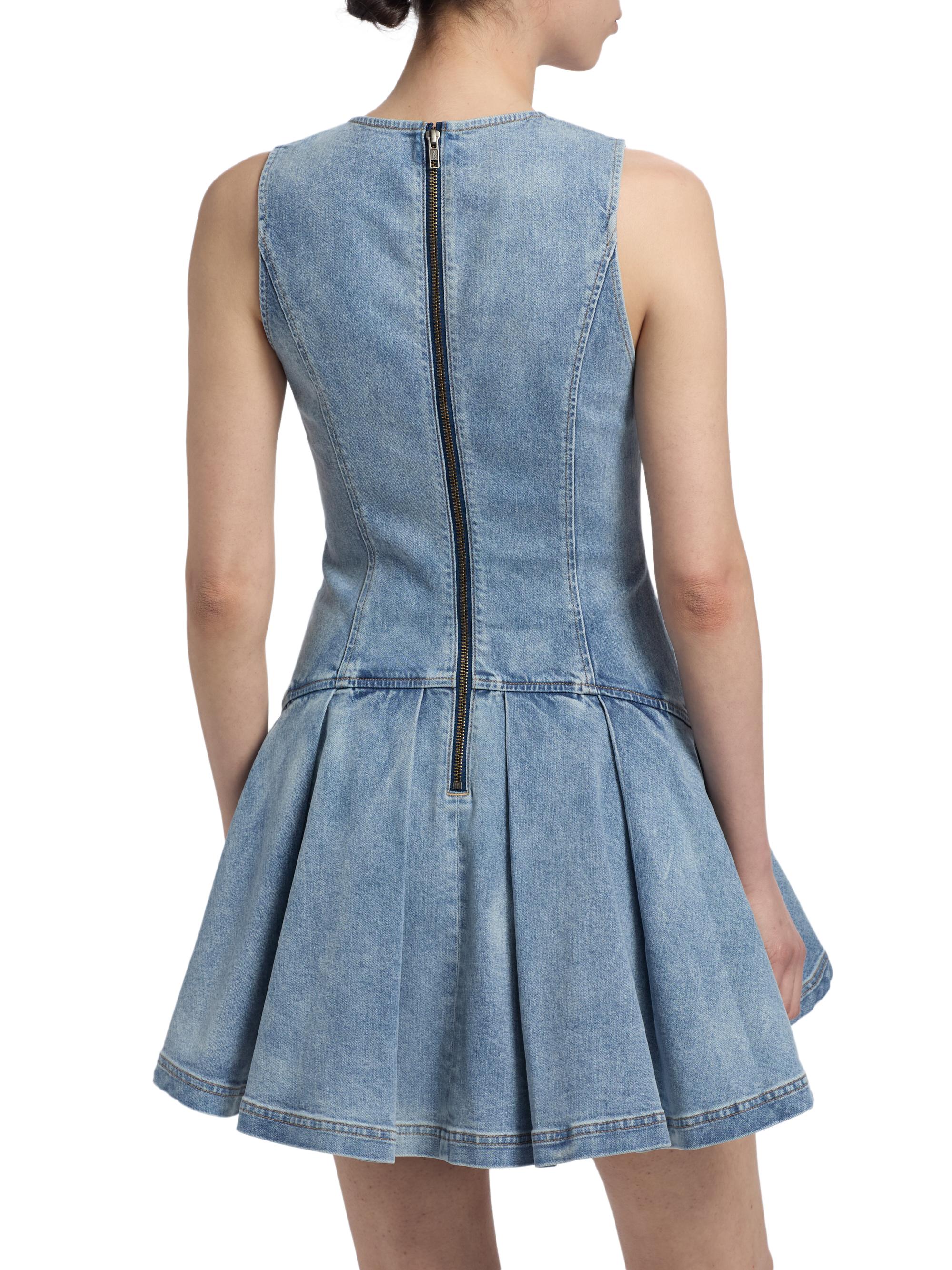 ALICE + OLIVIA Adley Denim Drop-Waist Minidress | Saks Fifth Avenue