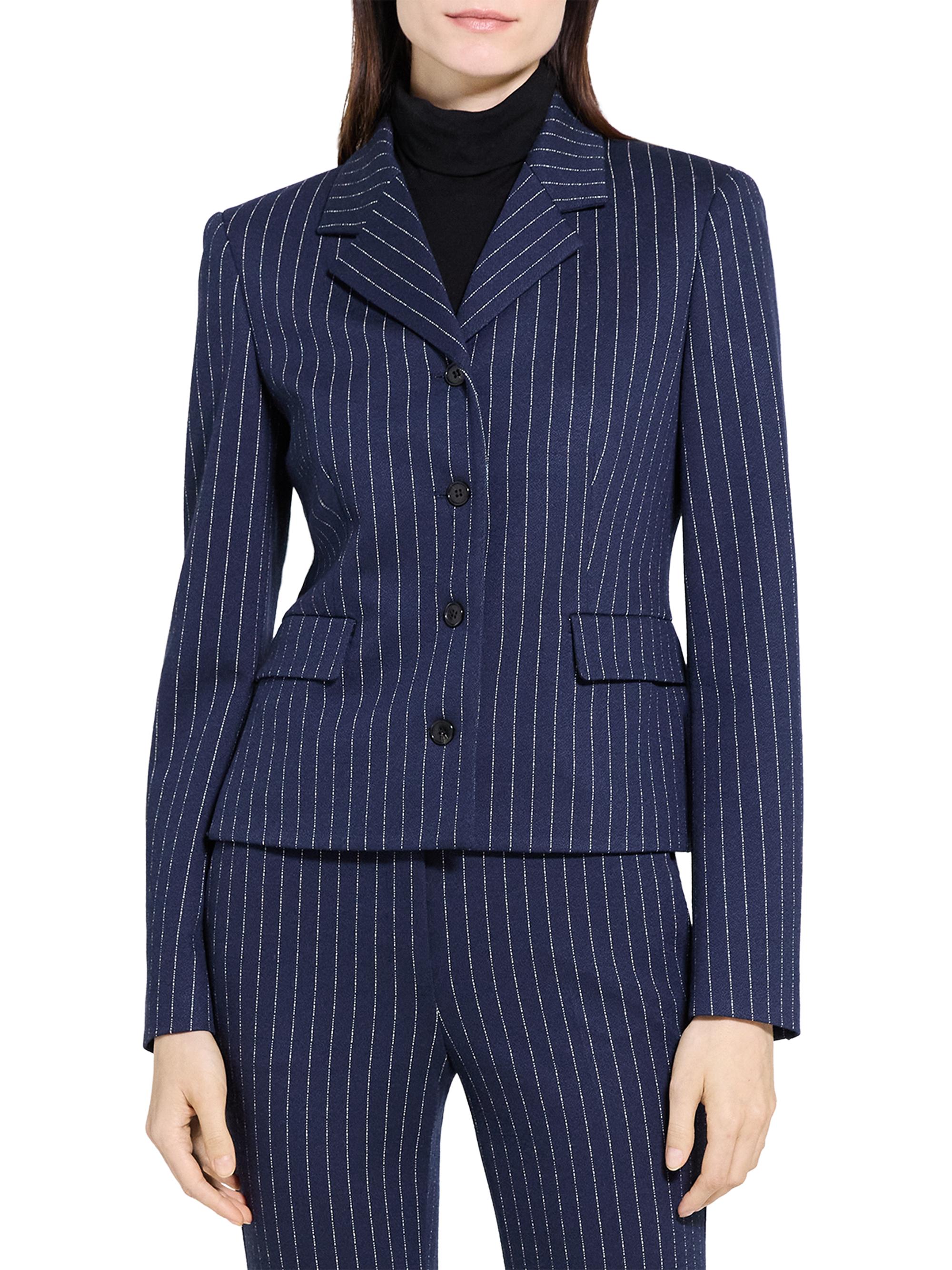Theory Pinstripe Crepe Fitted Suit Jacket | Saks Fifth Avenue