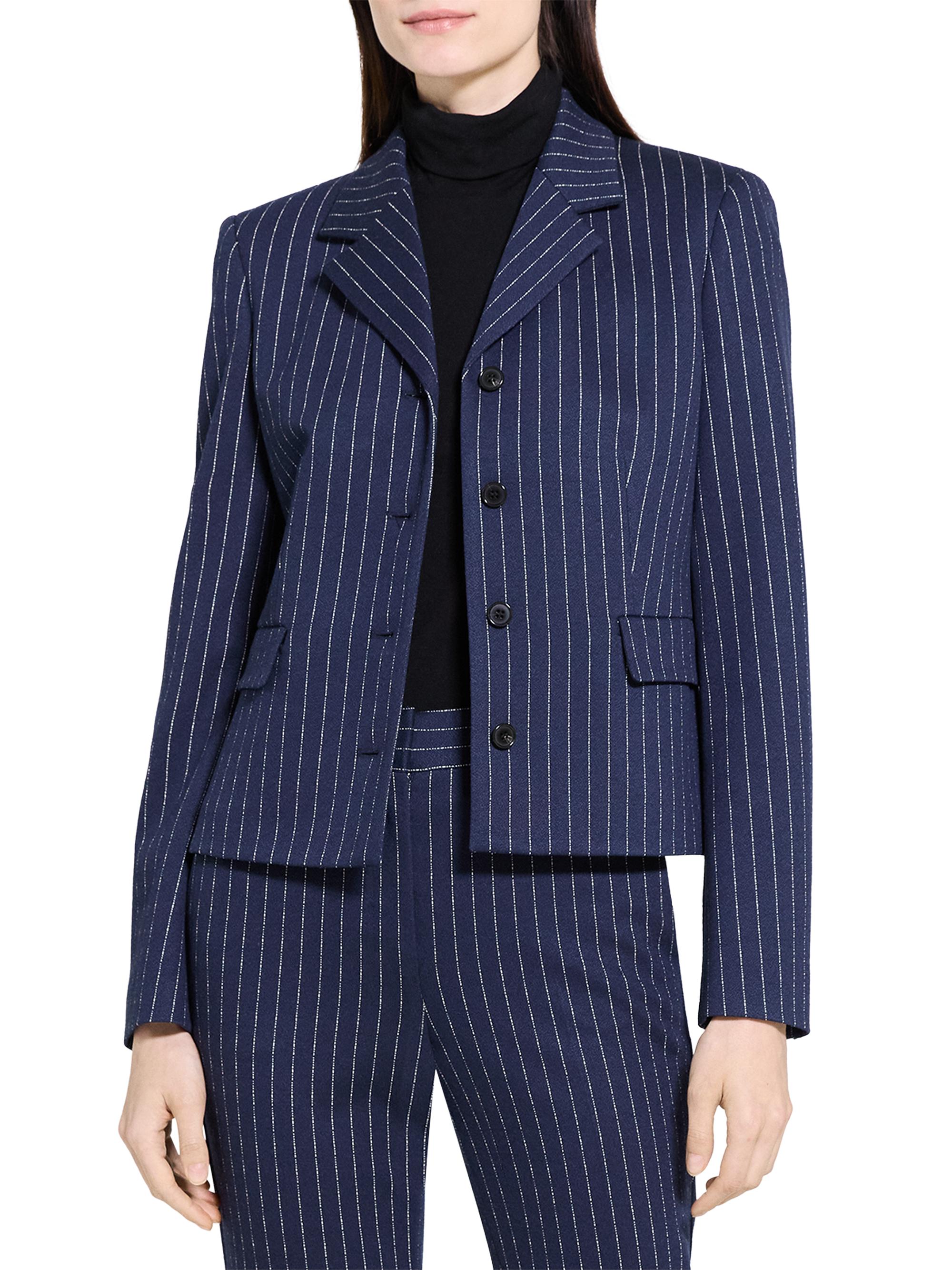 Theory Pinstripe Crepe Fitted Suit Jacket | Saks Fifth Avenue