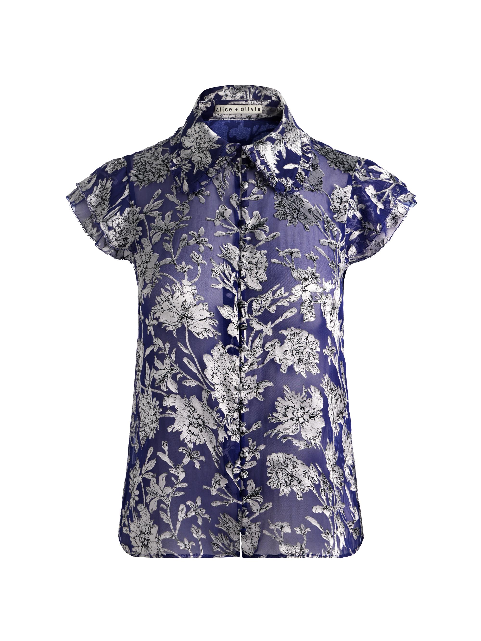 Alice + Olivia Women's Martel Floral Flutter-Sleeve Blouse - Blooming Wild Indigo