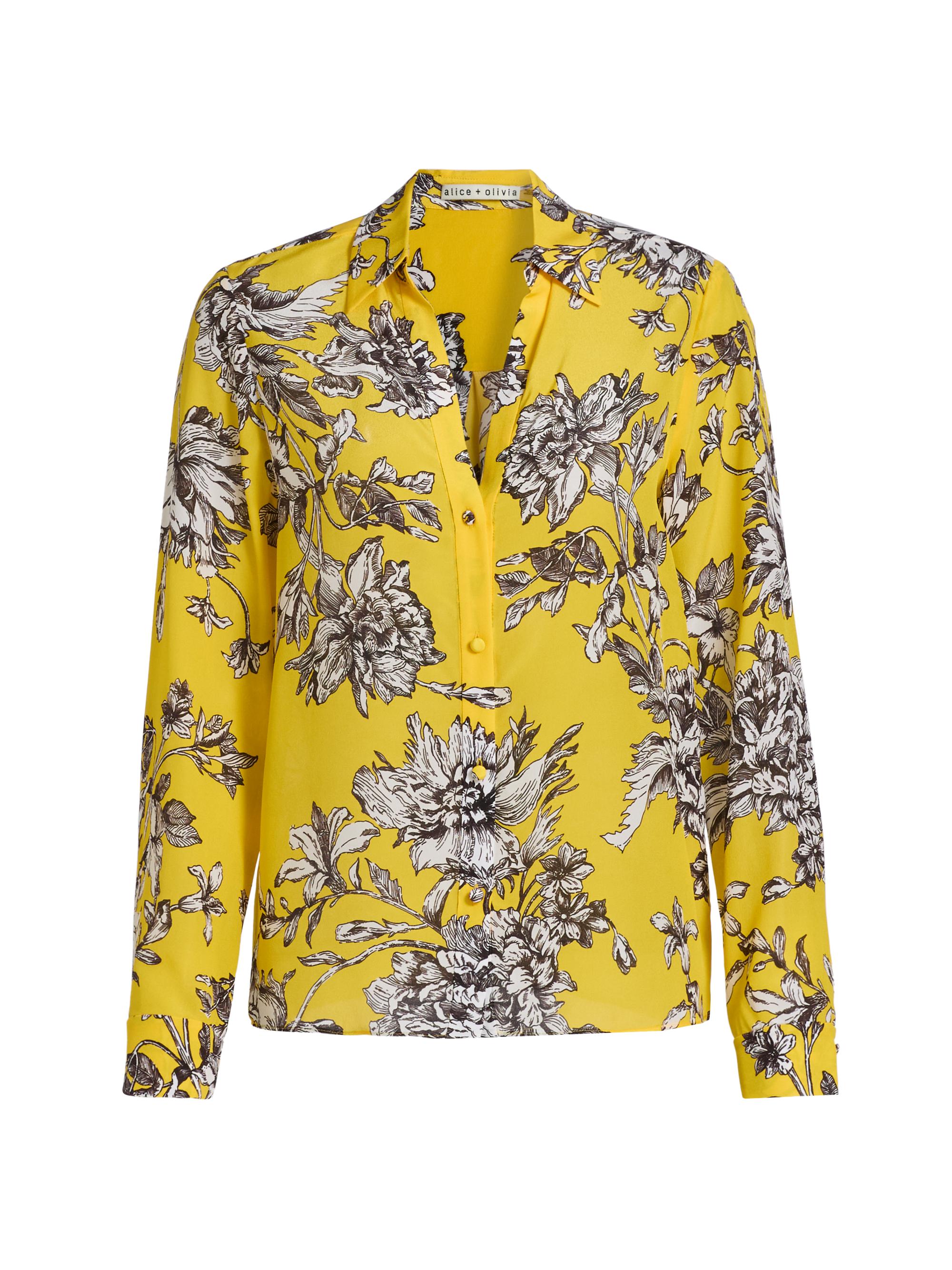 Alice + Olivia Women's Eloise Floral Silk Shirt - Blooming Wild Golden Hour