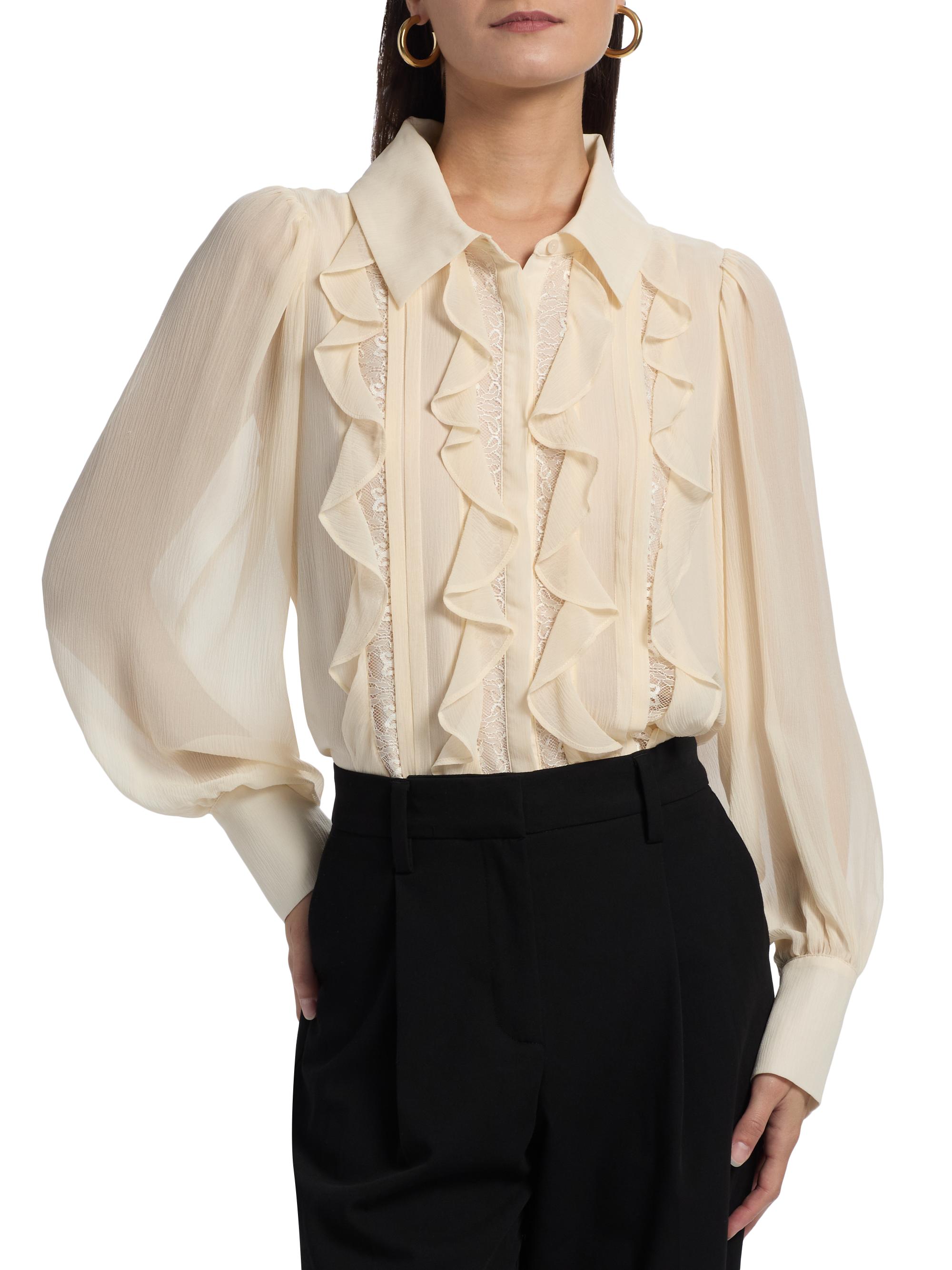 トップス ANNE  ruffle lace silk blouse cream Gucci Ivory Silk Ruffle Lace Blouse Size 10/44 | Yoogi's Closet