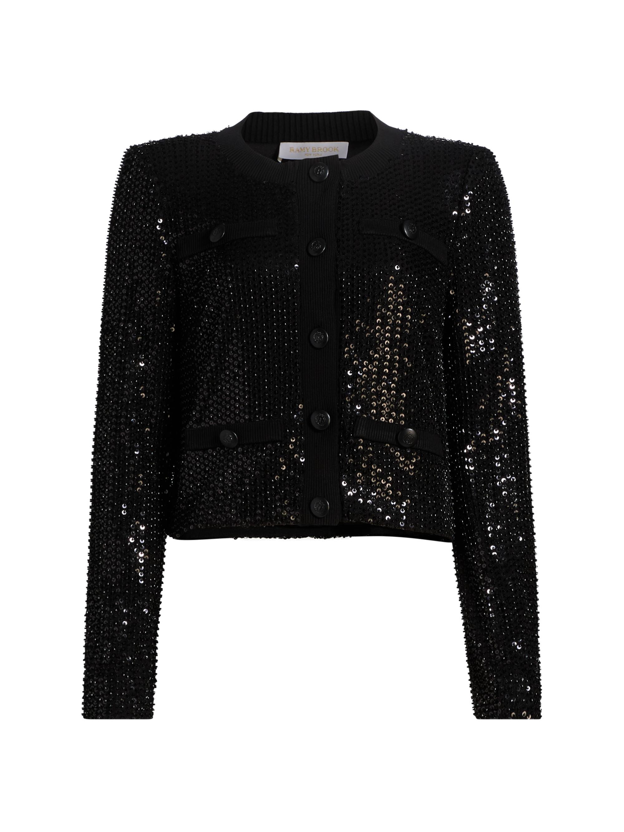 Ramy Brook Women's Anna Sequined Collarless Jacket - Black Beaded Mesh