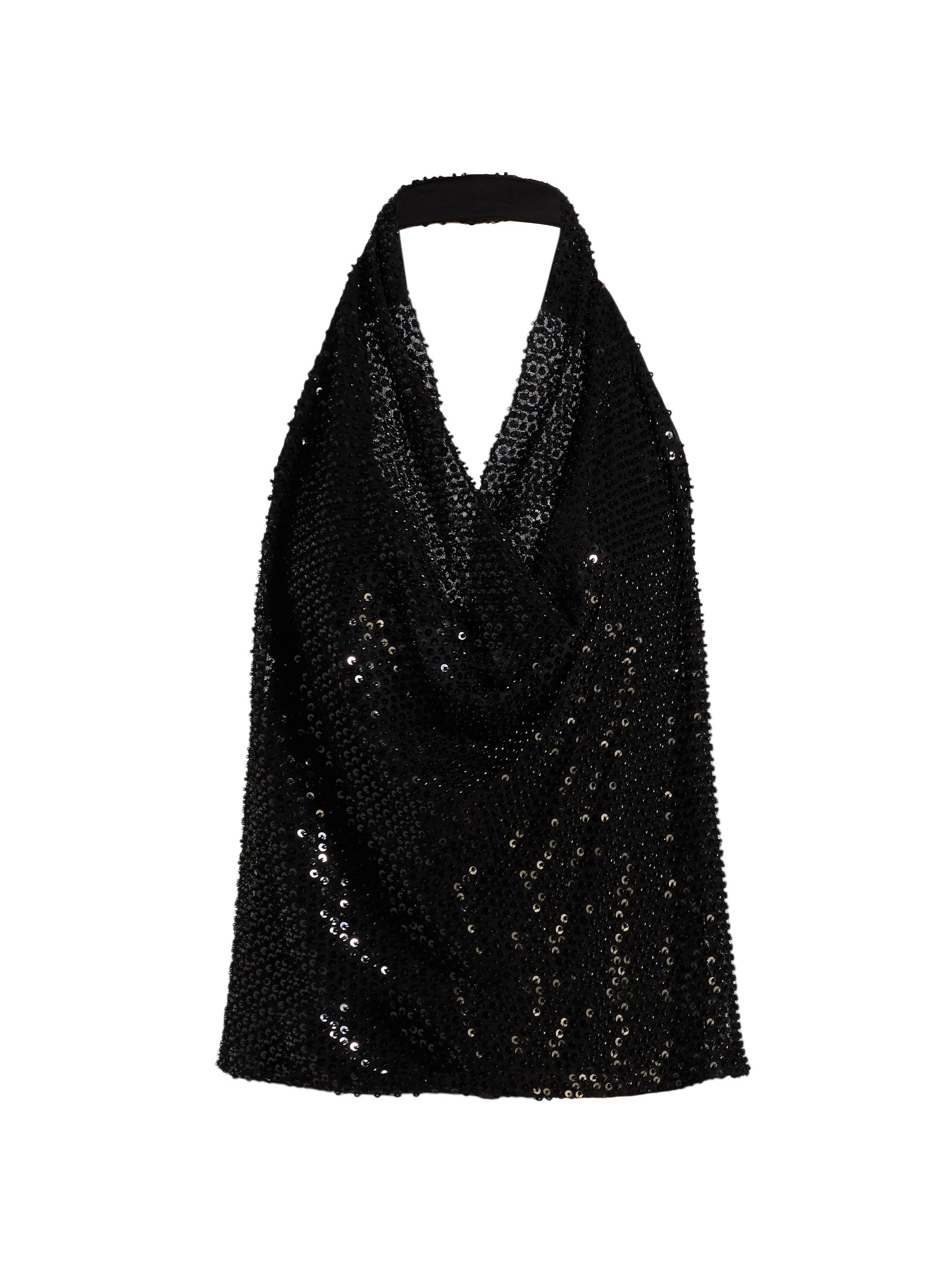 Ramy Brook Women's Alice Sequin Halterneck Top - Black Beaded Mesh