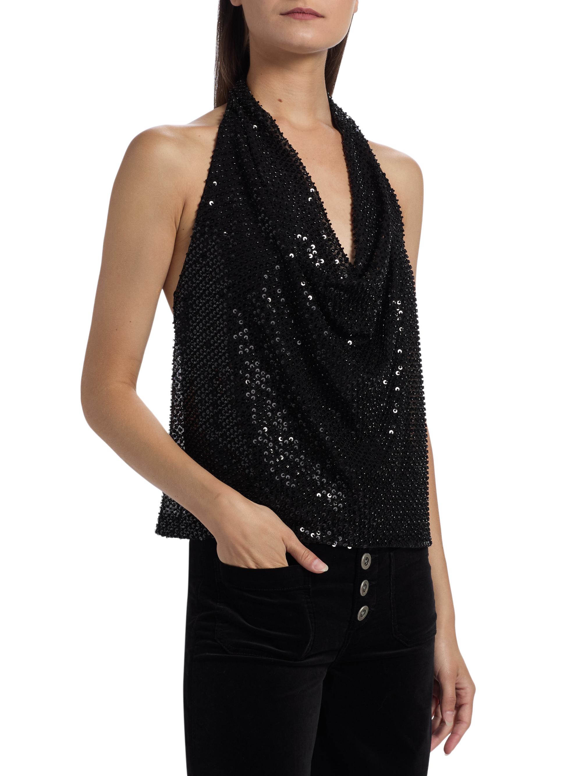 Beyi Halterneck Top in Drape Sequin Brown main image 1