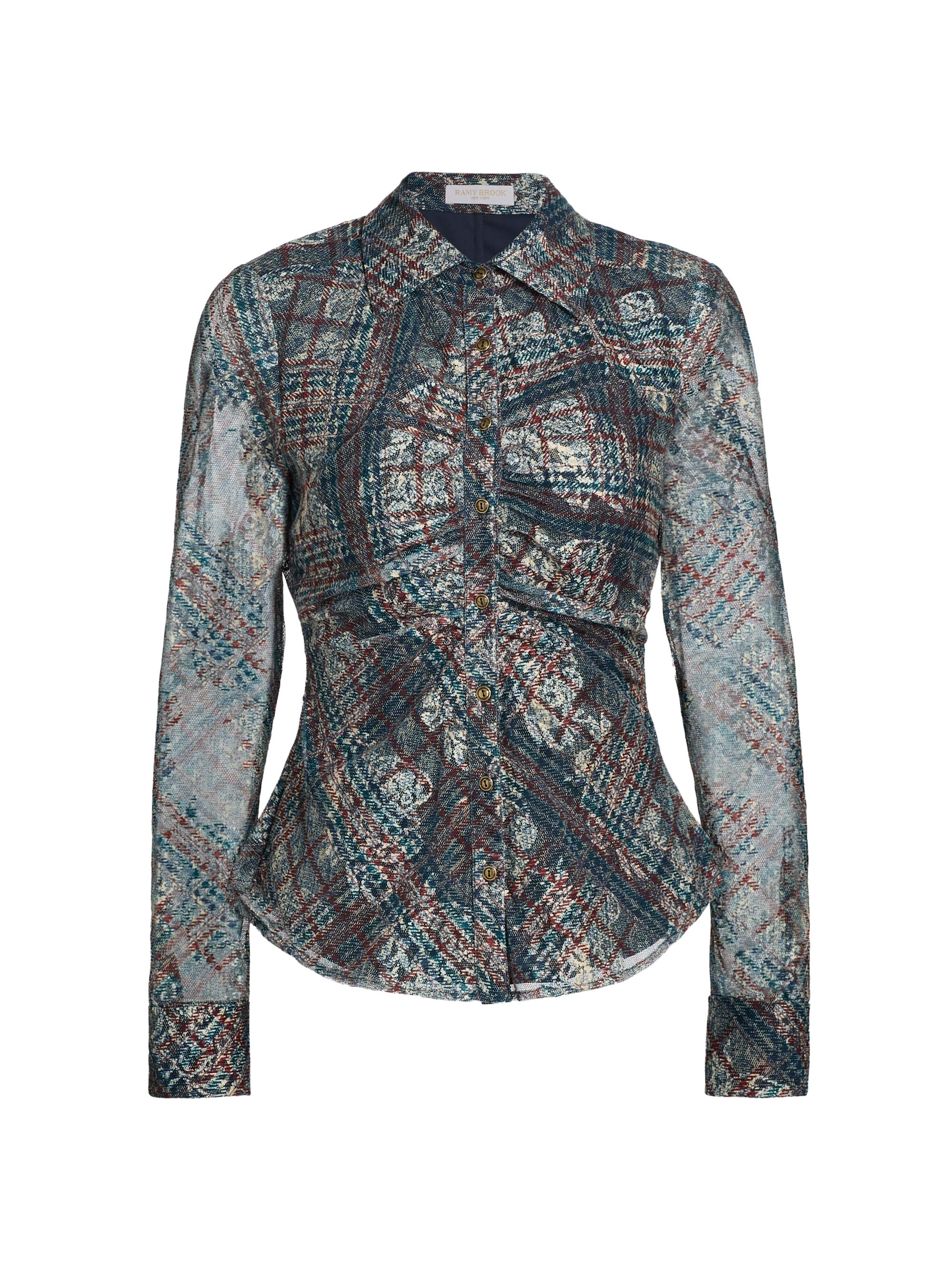 Ramy Brook Women's Plaid Hamilton Gathered Button-Front Shirt - Amber Multi