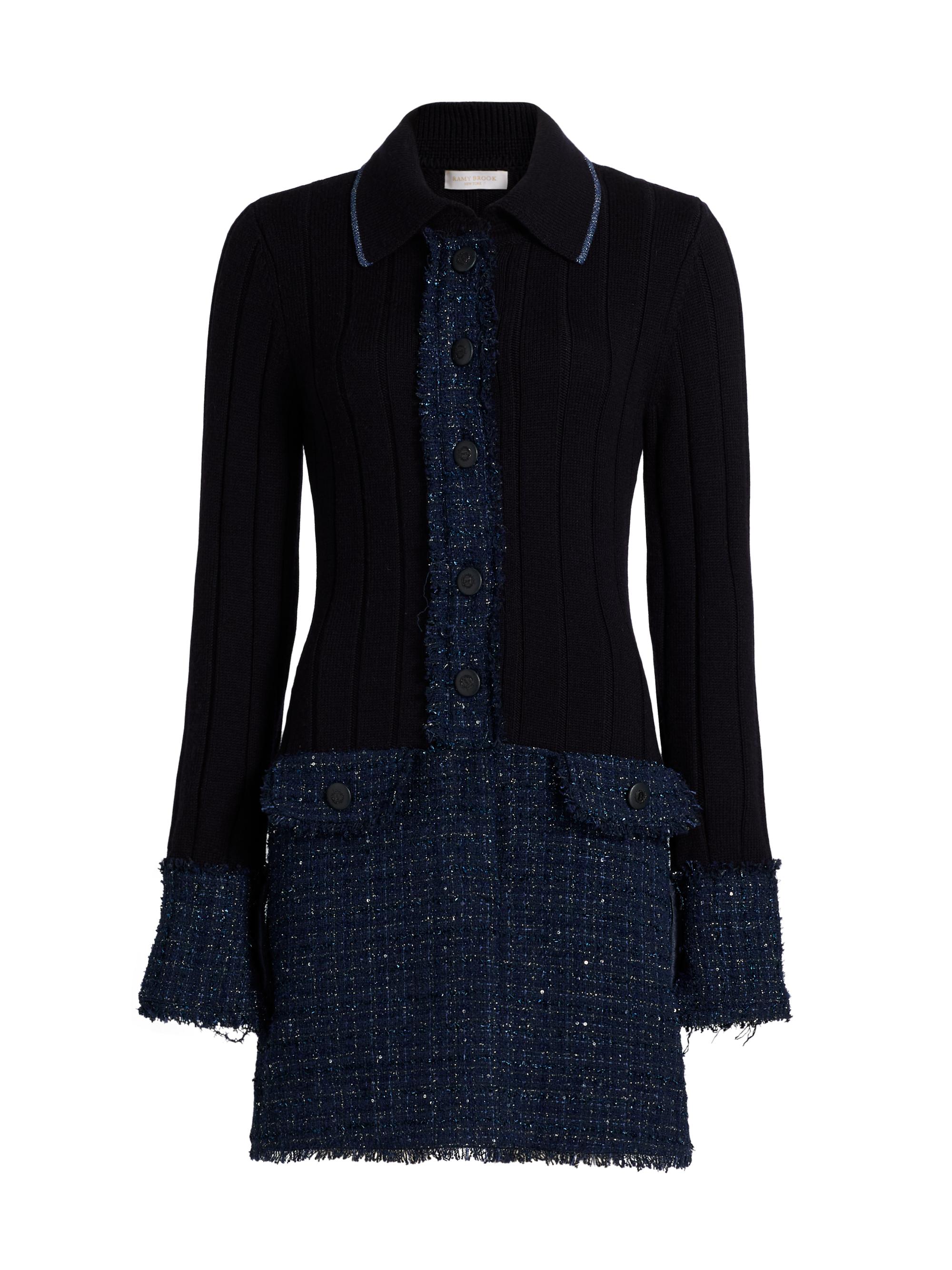 Ramy Brook Women's Ellen Tweed & Wool Rib-Knit Minidress - Navy Tweed