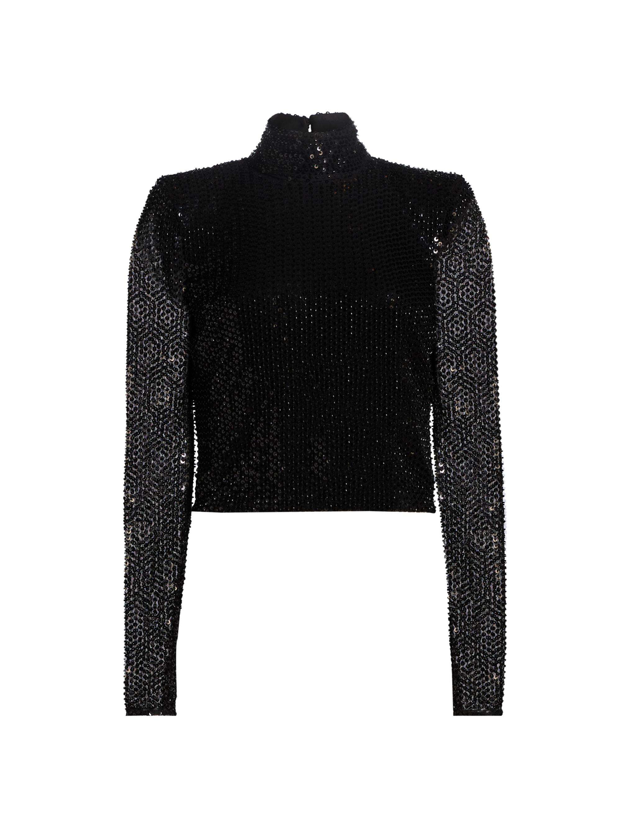 Ramy Brook Women's Amber Sequin Turtleneck - Black Beaded Mesh