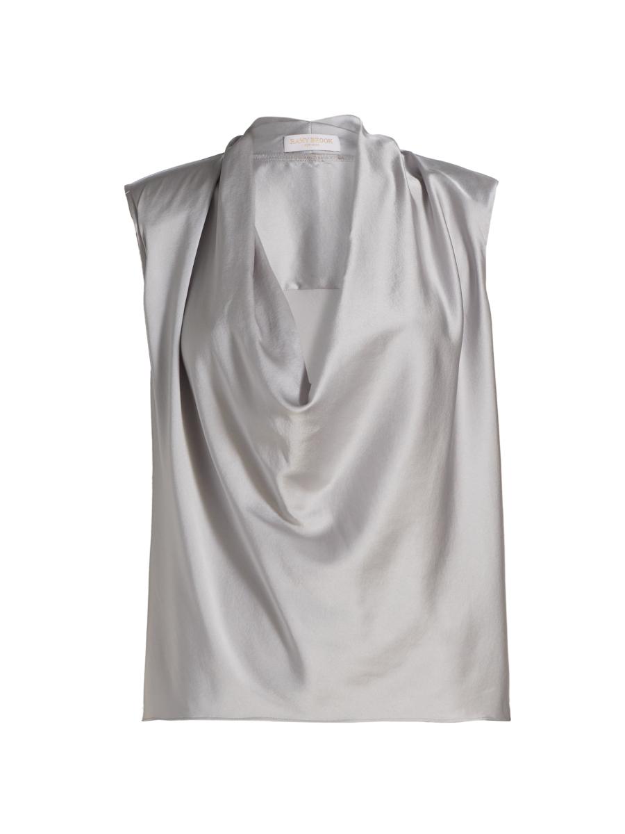 Ramy Brook Women's Gregory Stretch-silk Cowlneck Sleeveless Top In Silver