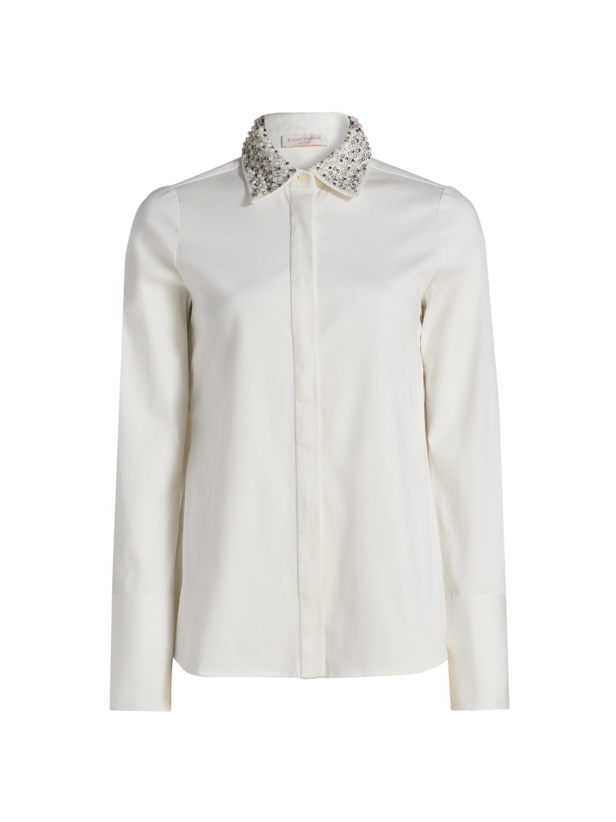 Ramy Brook Women's Wendy Embellished-Collar Stretch-Cotton Shirt - White