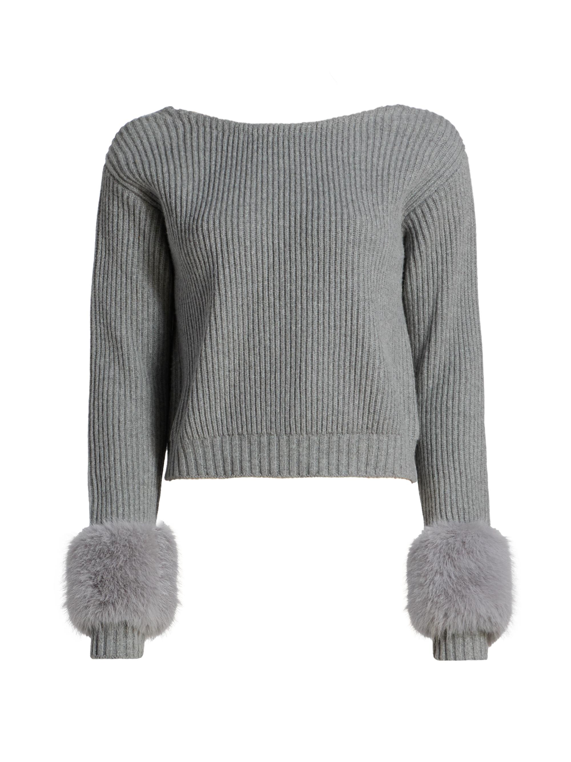 Milly Feather-Trimmed Metallic Knit Pullover Sweater | Saks Fifth