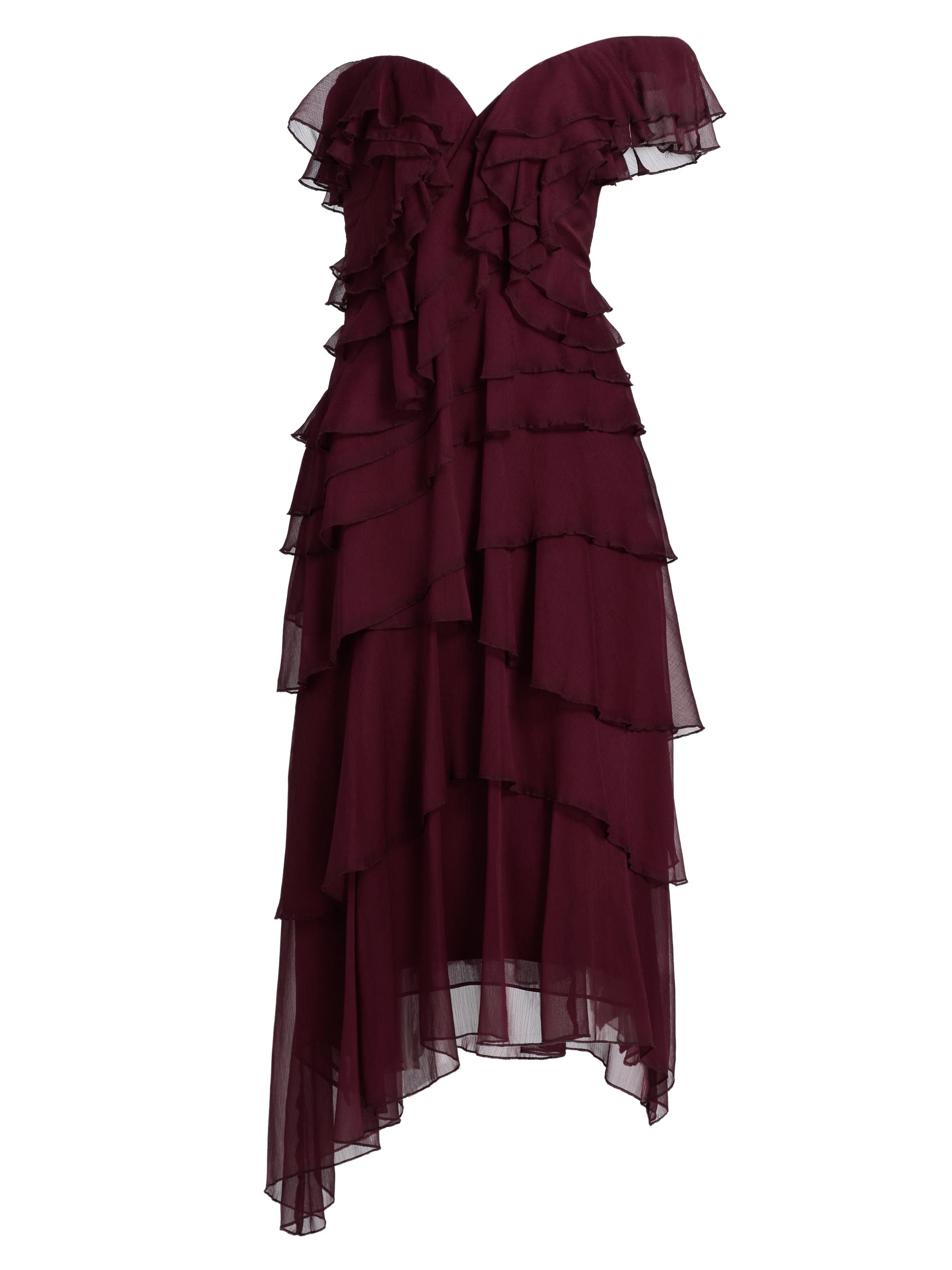 Amur Women's Emaline Chiffon Cascade Off-The-Shoulder Midi-Dress - Pinot Nior