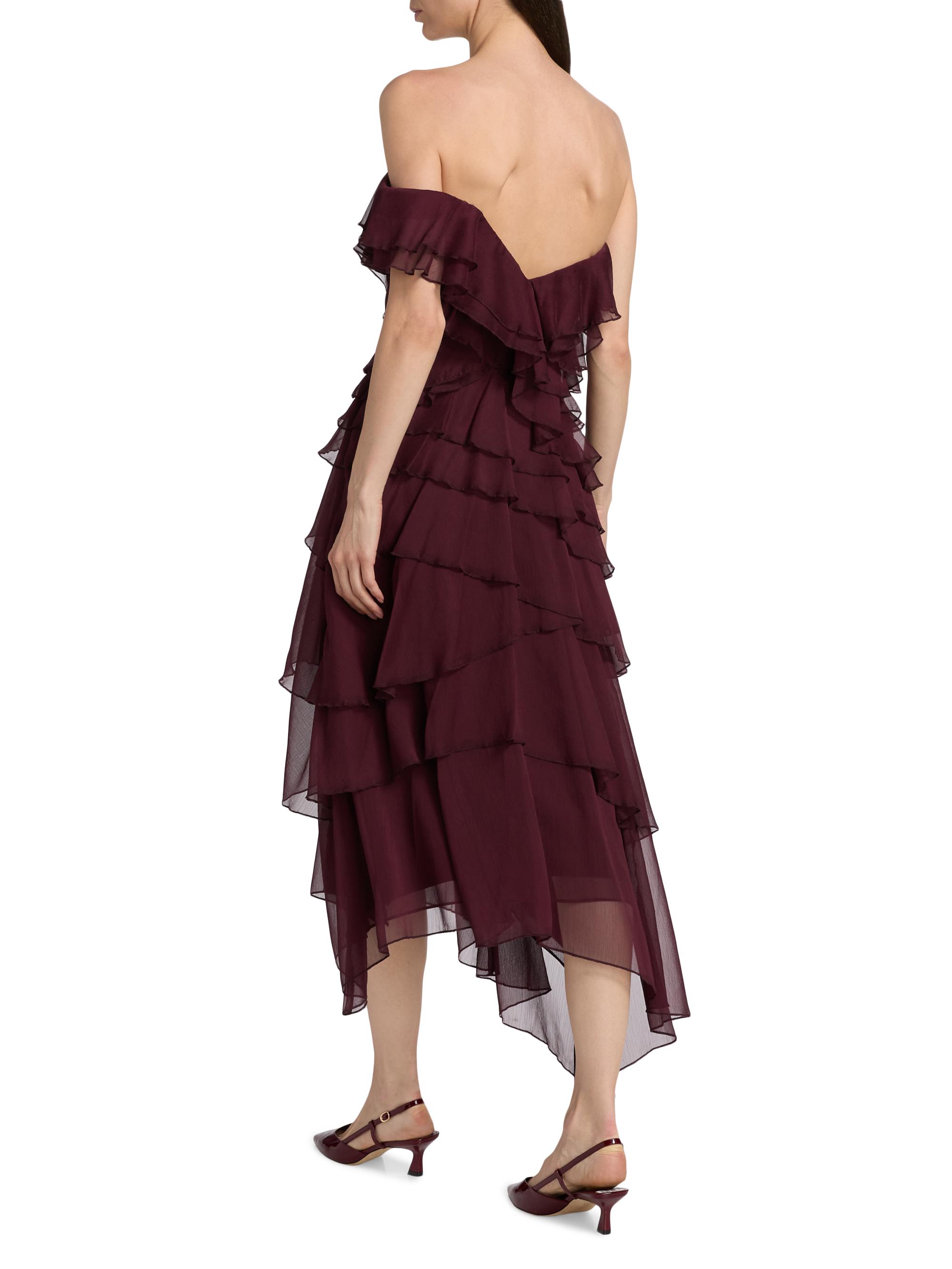 Amur Emaline Chiffon Cascade Dress - Pinot Nior - 0