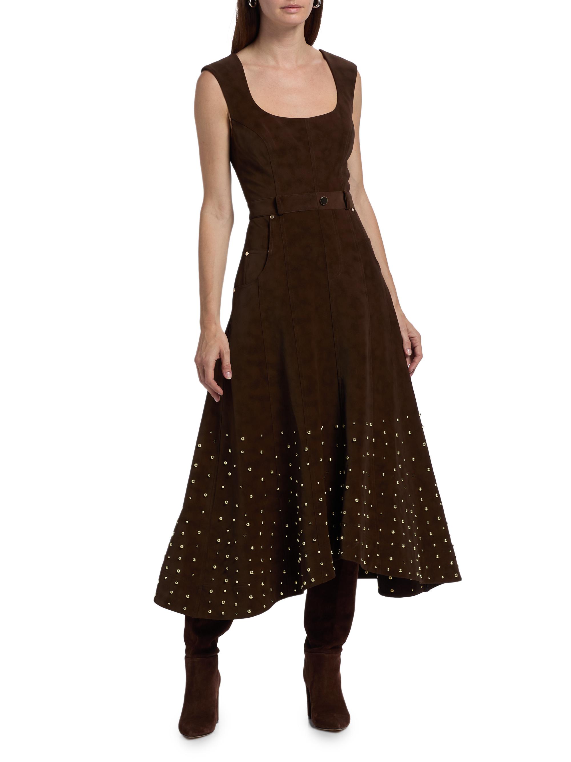 Amur Kenny Studded Faux Suede Midi-Dress | Saks Fifth Avenue