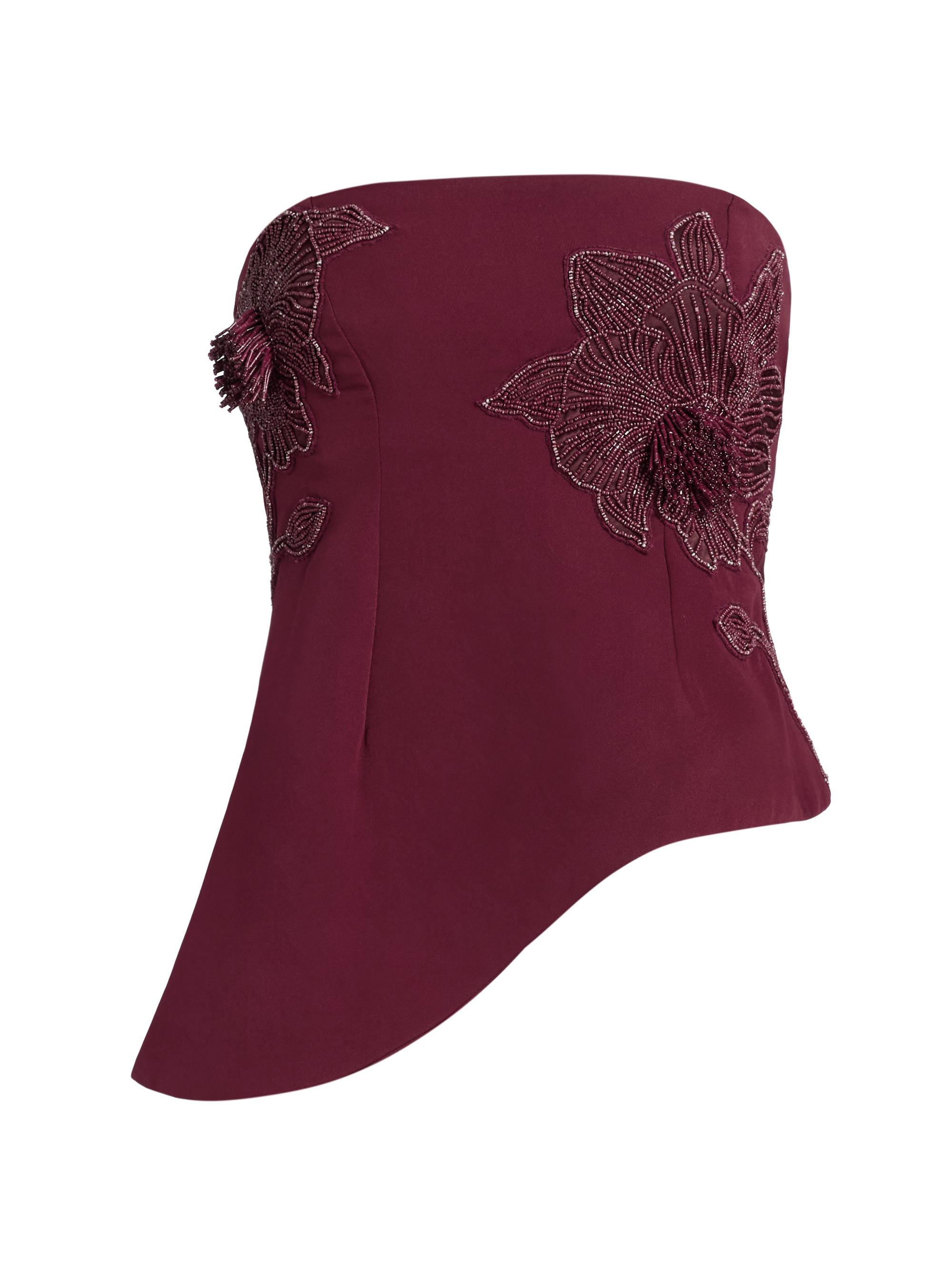 Amur Women's Ardell Beaded Floral Strapless Top - Pinot Nior