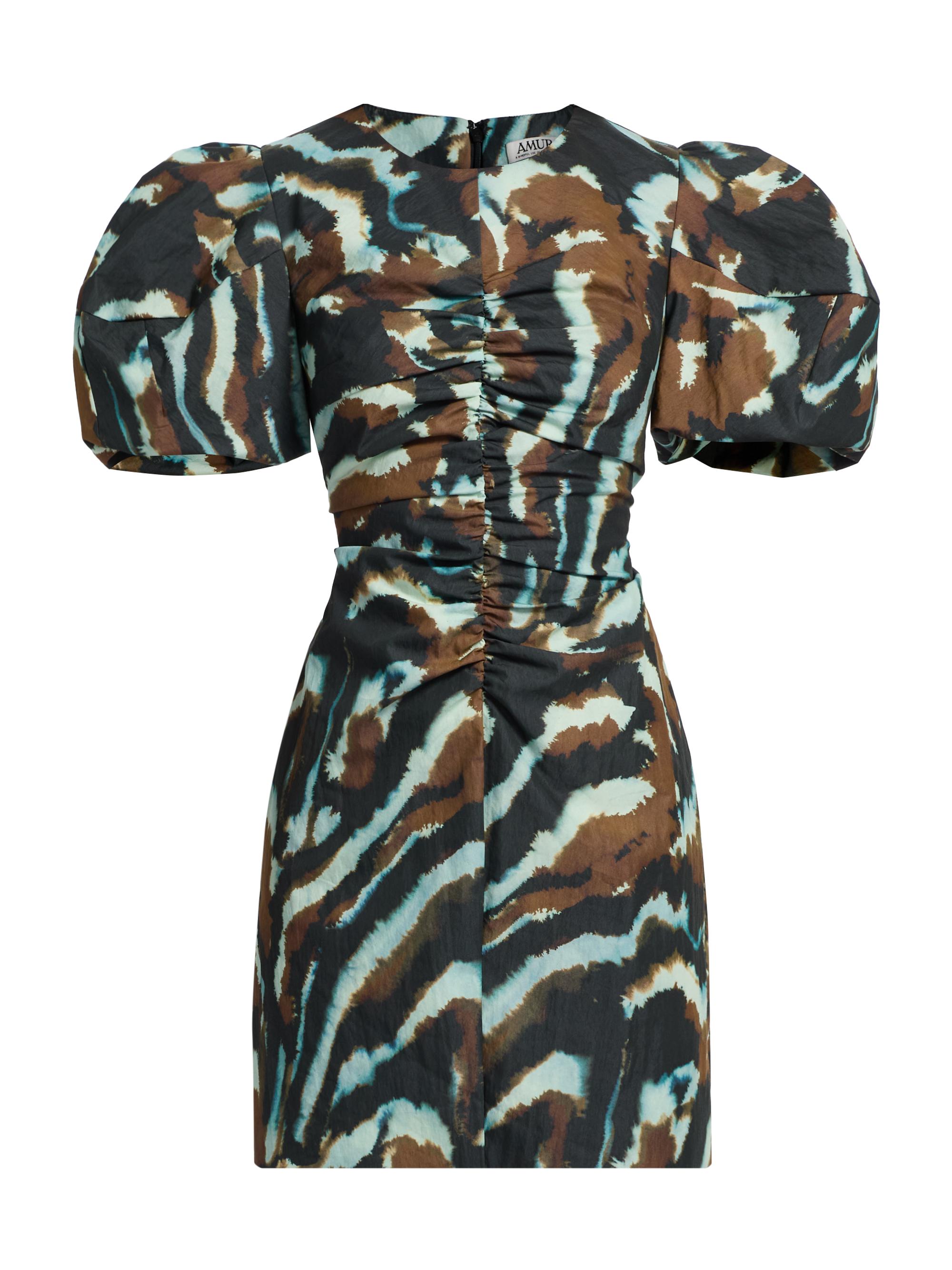 Amur Women's Tanner Animal-Printed Puff-Sleeve Minidress - Aerial Terrain