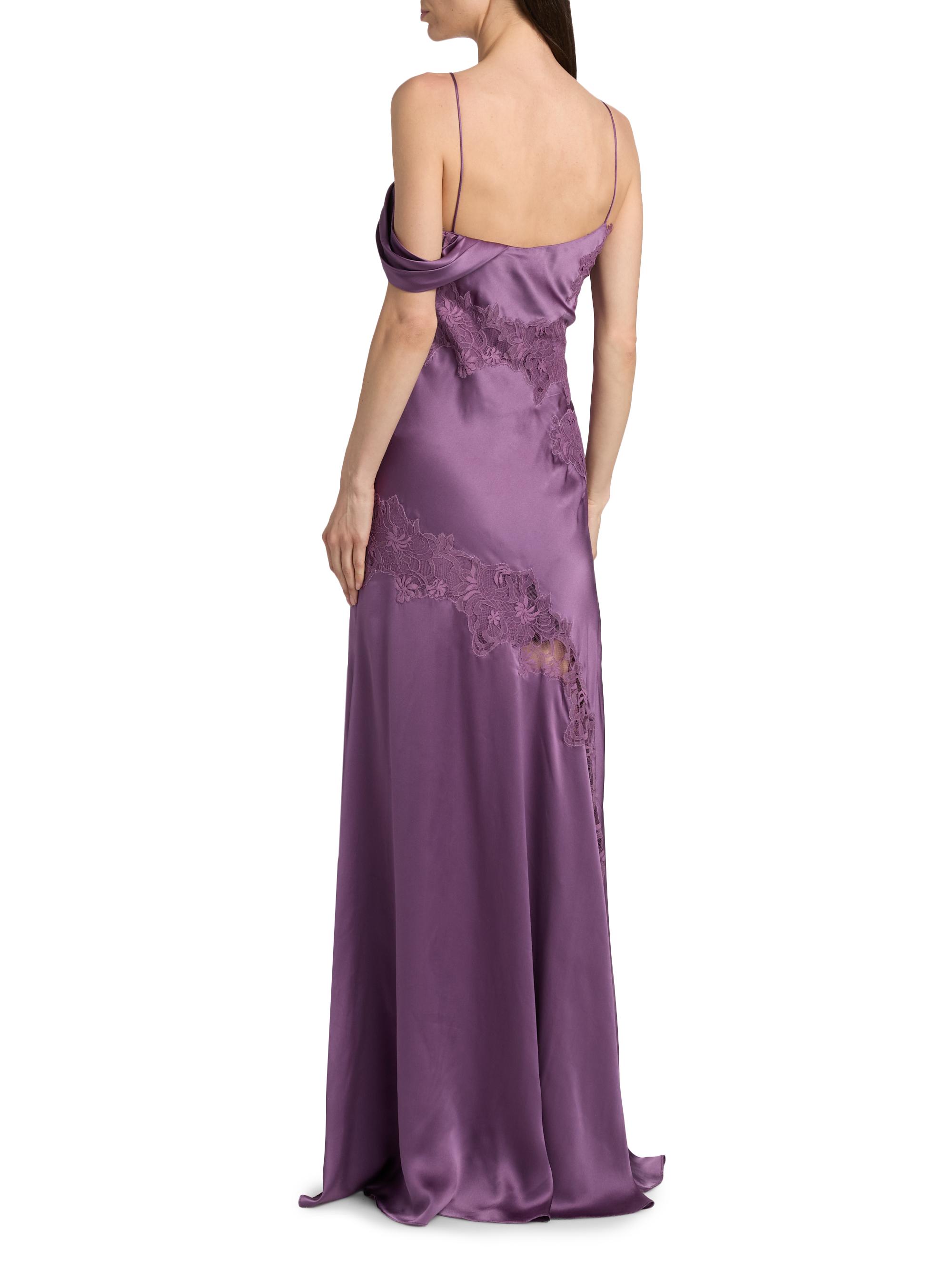 amur reese off-shoulder cascade lace satin maxi dress AMUR - Reese Cascade Lace Gown