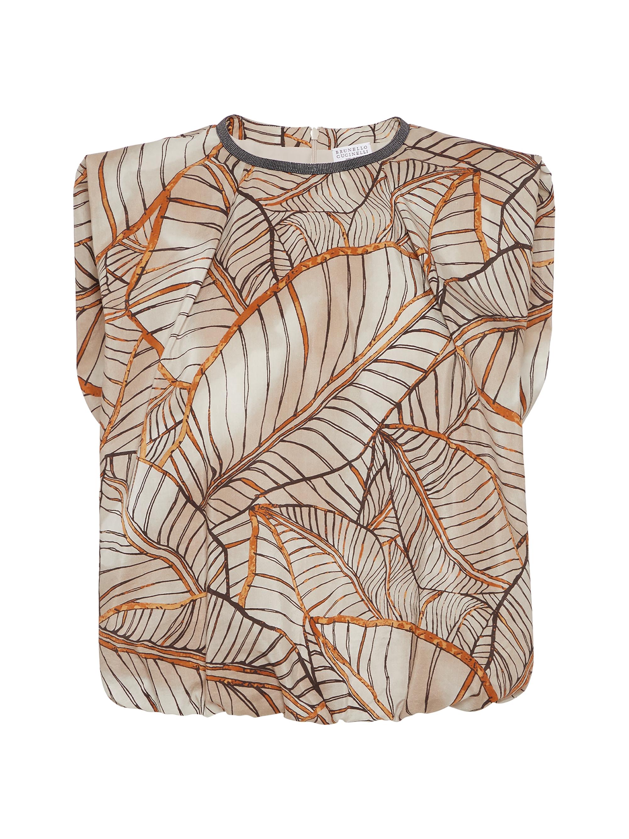 Brunello Cucinelli Women's Cotton and Silk Papyrus Print Organza Top - Cocoa