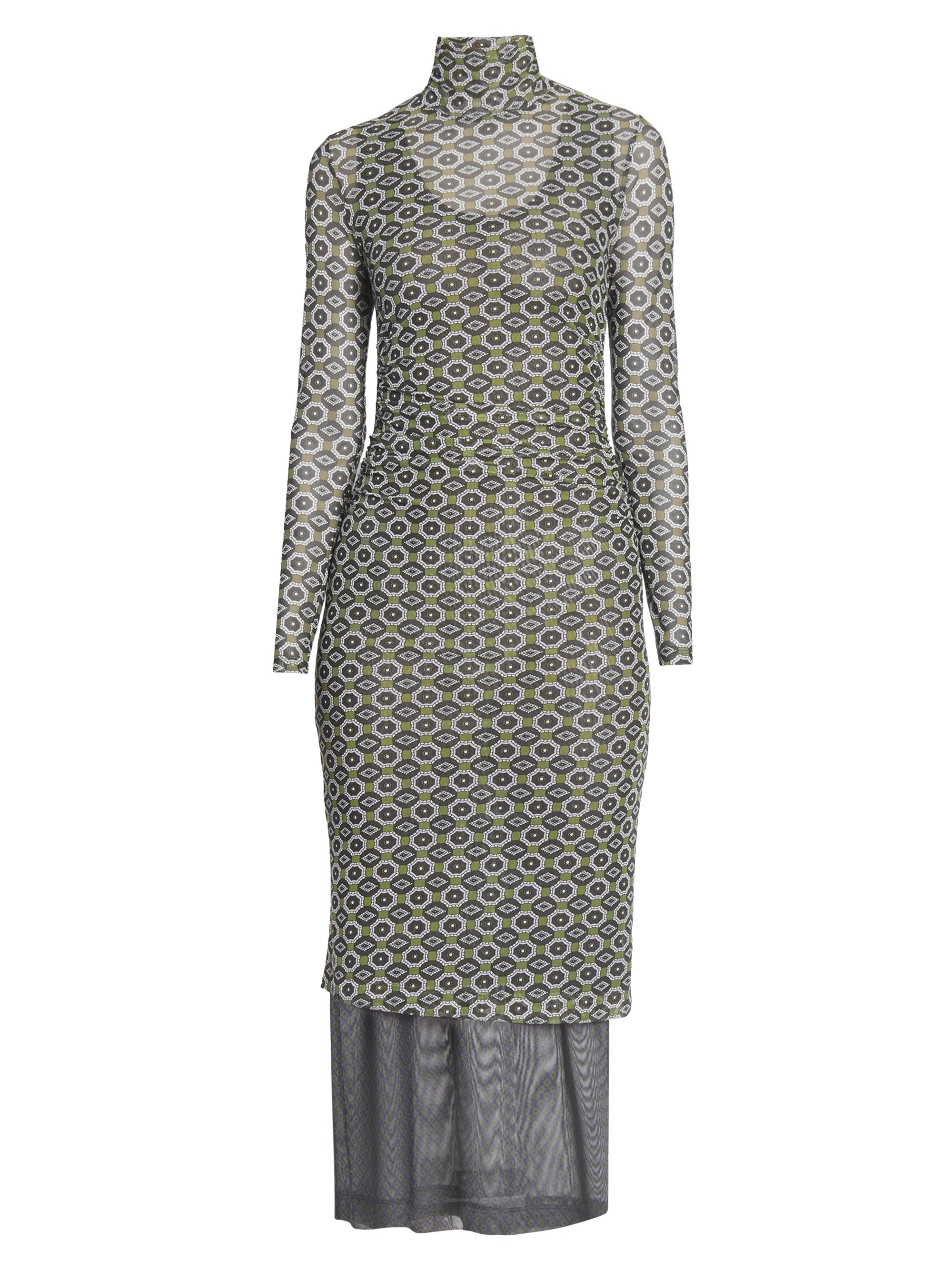Dries Van Noten Women's Geometric Sheer Midi-Dress - Green
