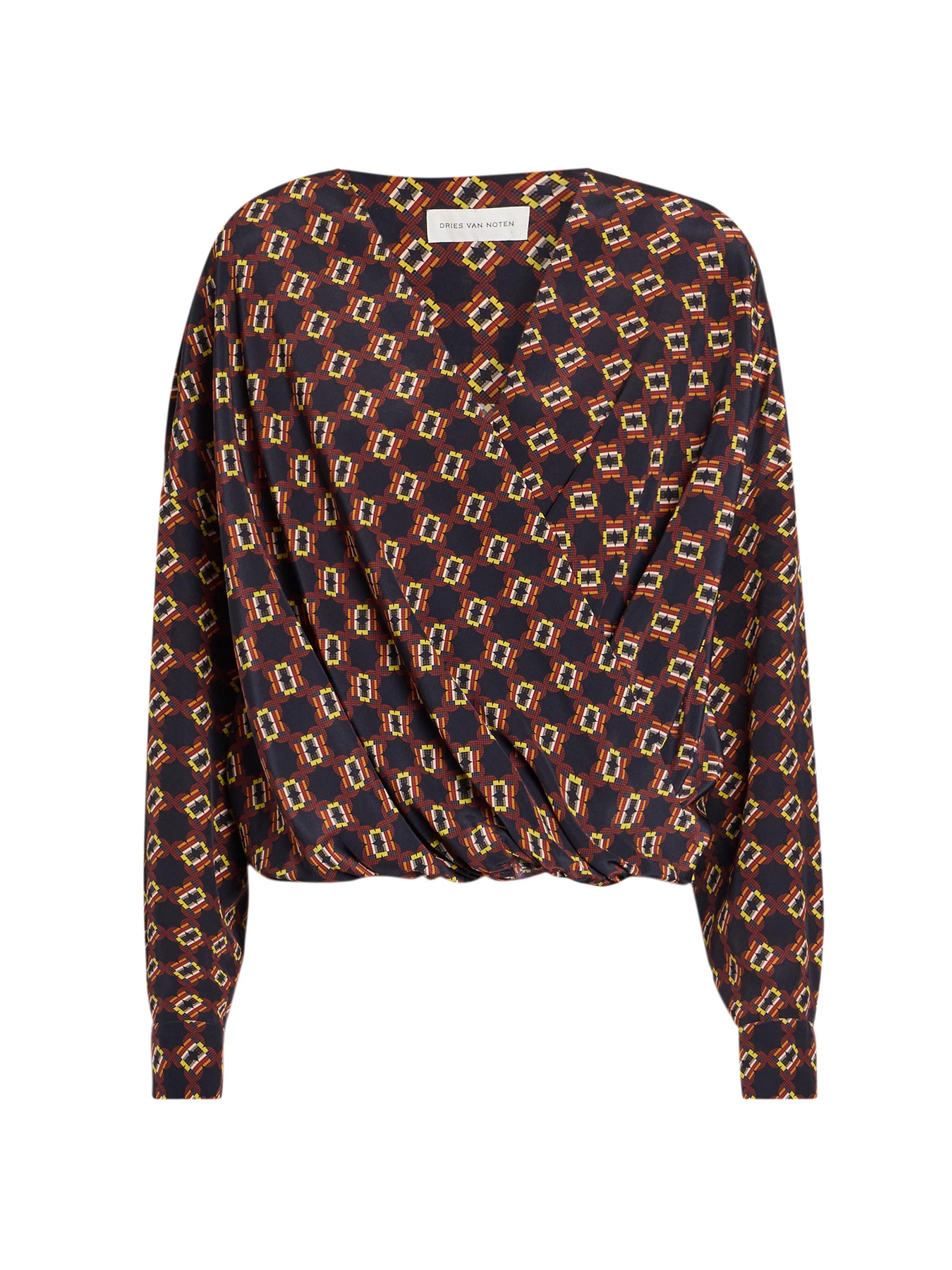 Dries Van Noten Women's Camiel Mosaique Silk Drape Blouse - Navy