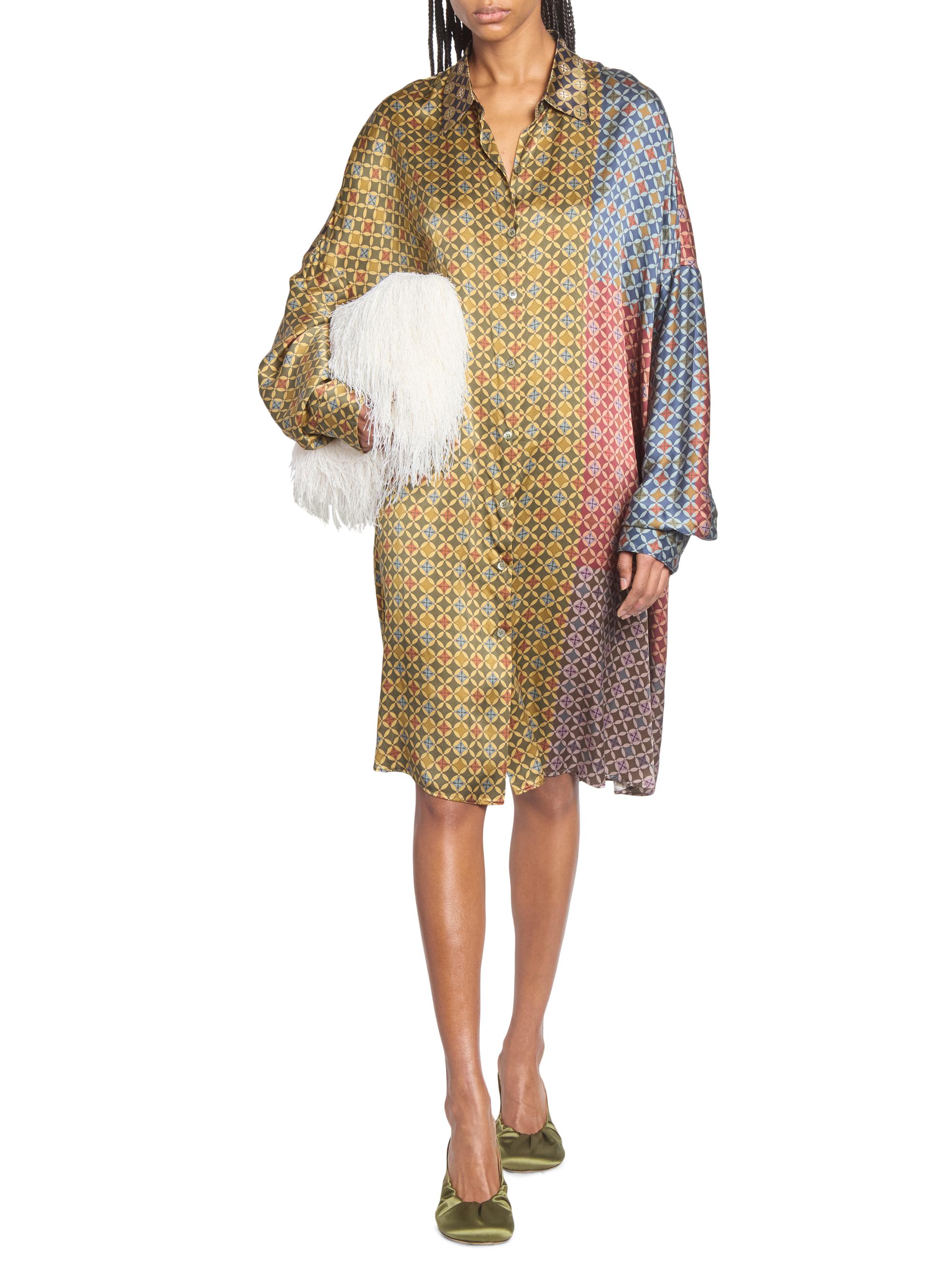 Dries Van Noten Dasia Tie Print Silk Oversized Shirtdress