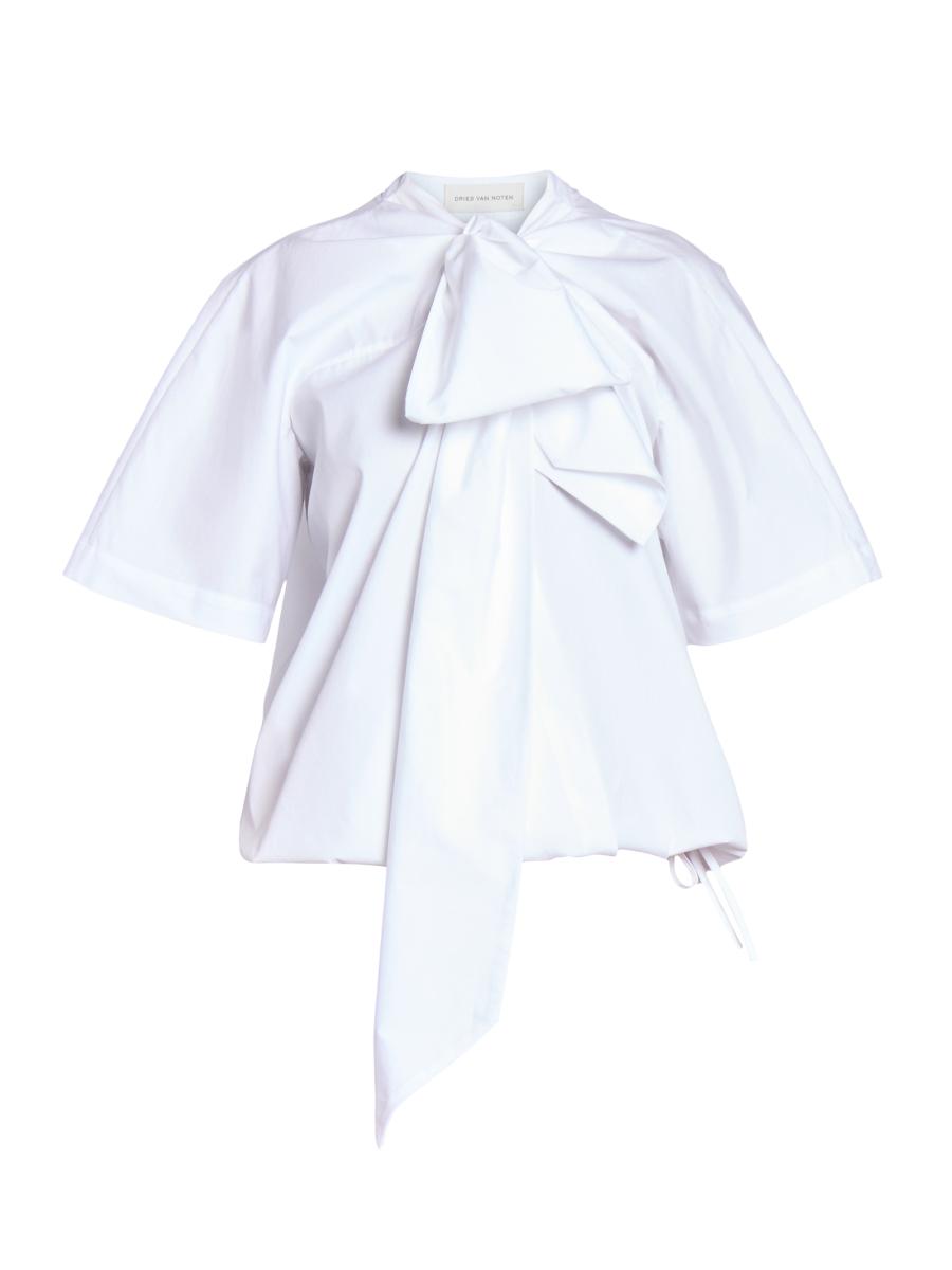 Dries Van Noten Women's Curbin Cotton Tie-neck Blouse In White