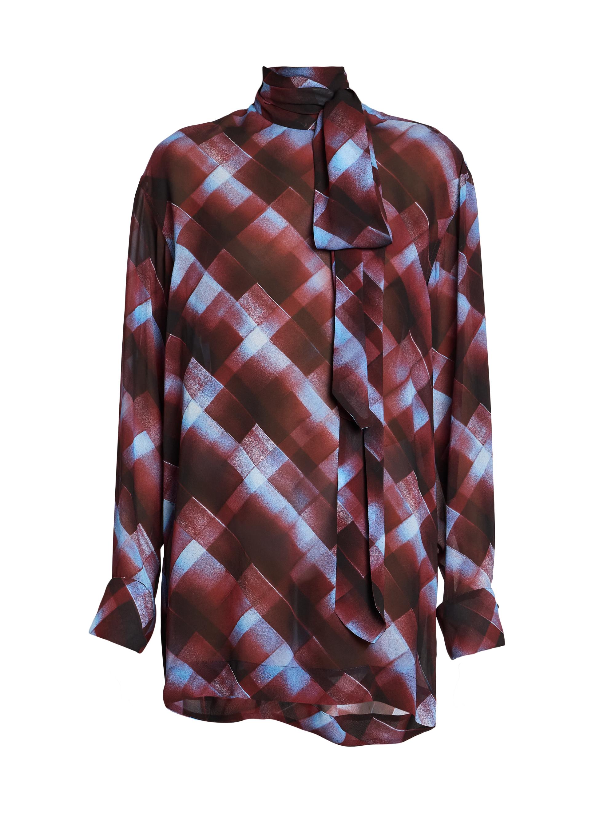 Dries Van Noten Women's Chaddy Check Scarf Blouse - Burgundy