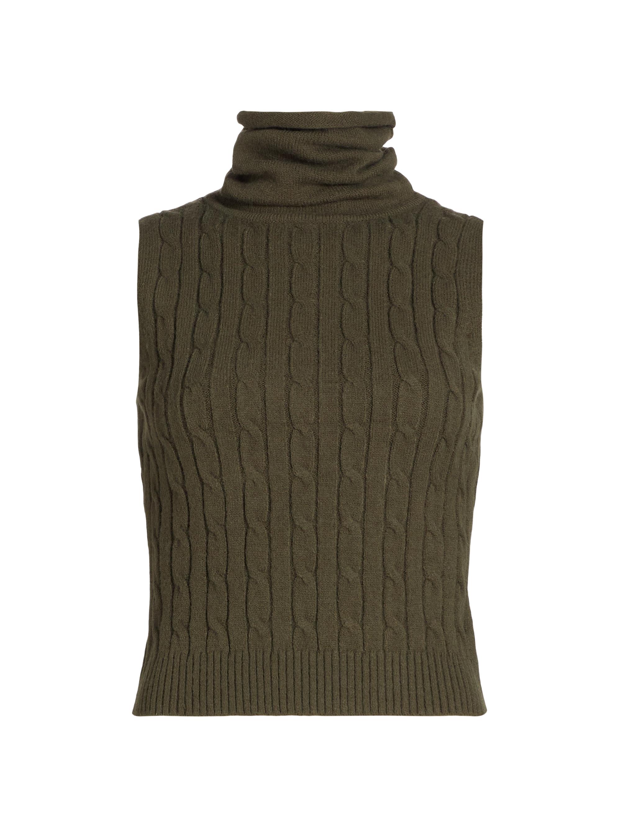Nonchalant Label Women's Jodie Cable-Knit Wool-Blend Turtleneck Sleeveless Top - Army Green