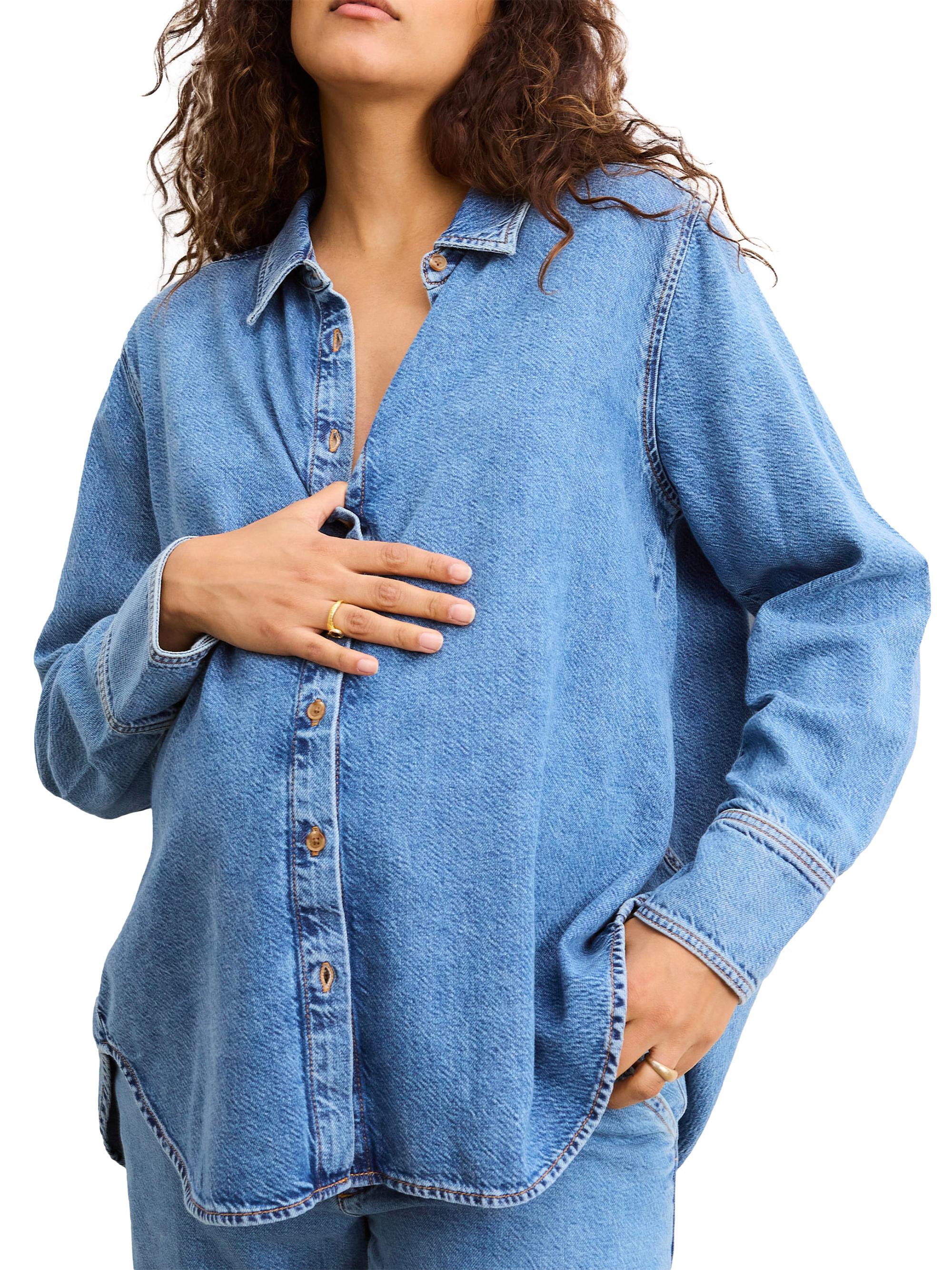 Hatch Women's Nursing Friendly Maternity Classic Buttondown Shirt - Vintage Dream Blue