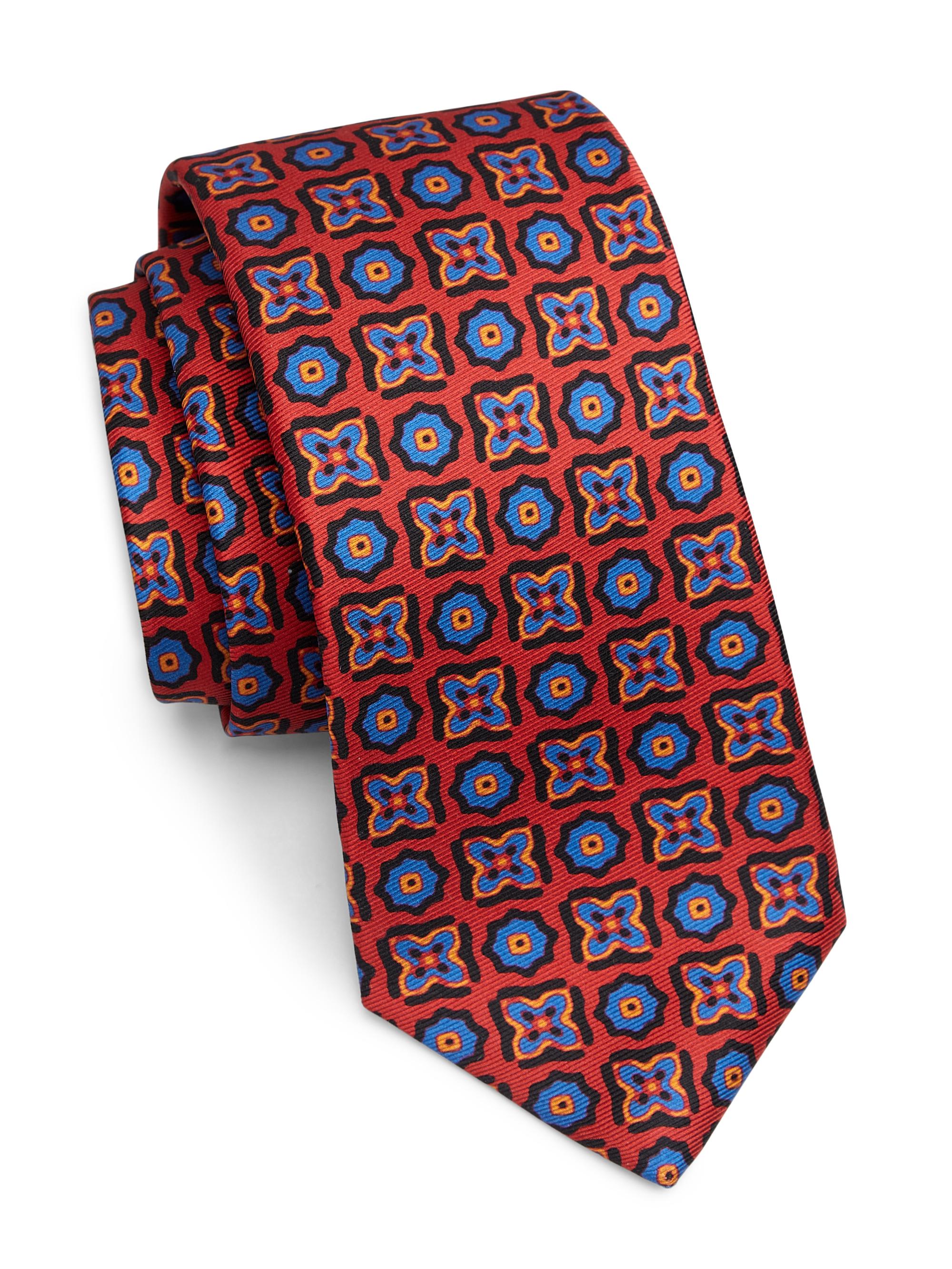 Kiton Men's Geometric Silk Tie - Red Blue