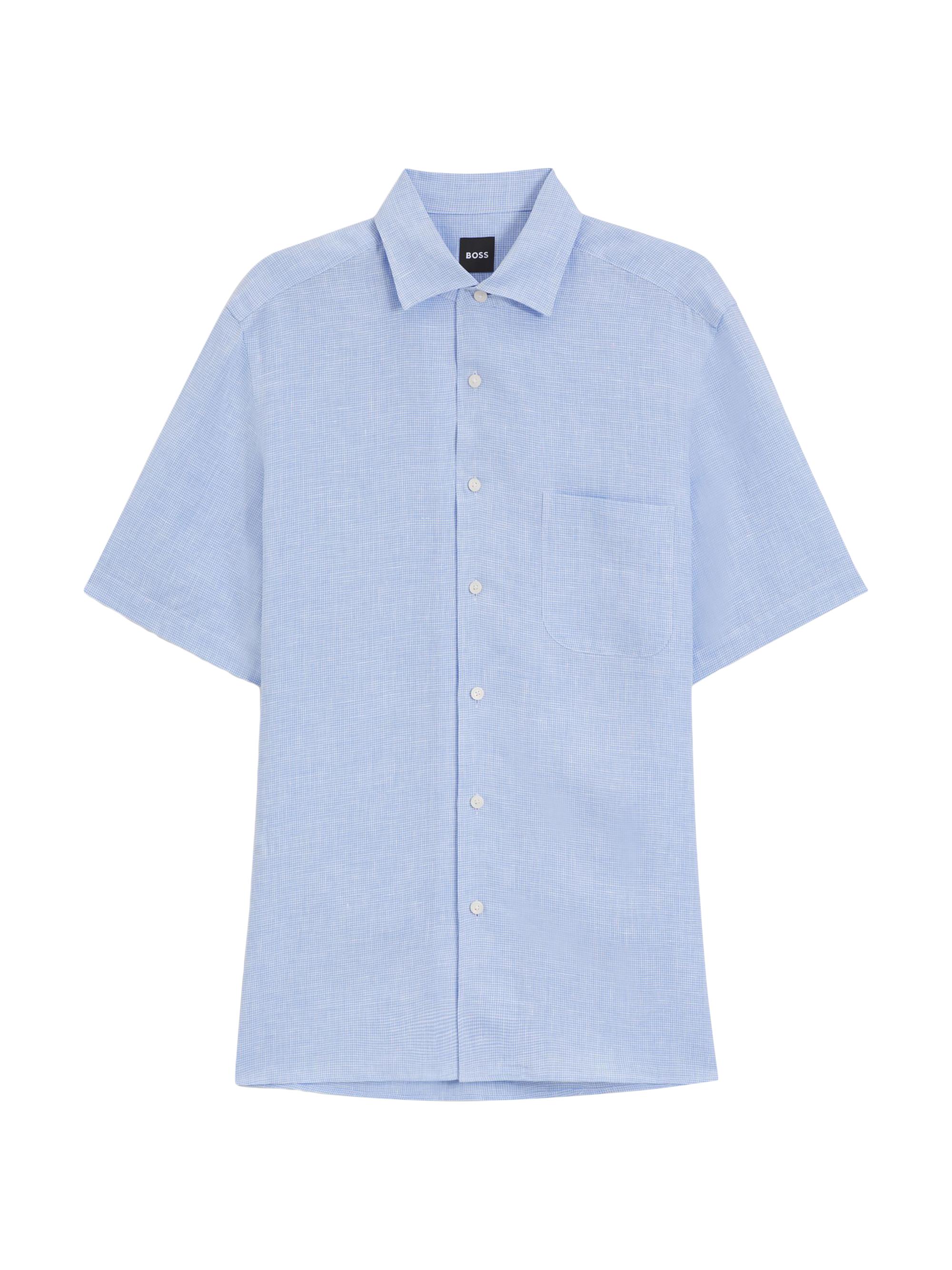 BOSS Men's Beckham x Boss Regular-Fit-Shirt in Linen - Light Blue