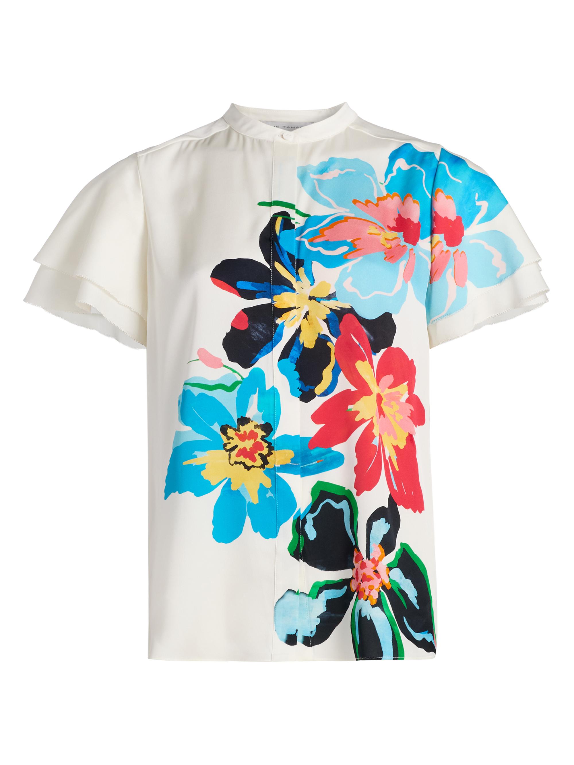 Elie Tahari Women's Sable Floral Stretch-Silk Blouse - Painted Floral Print