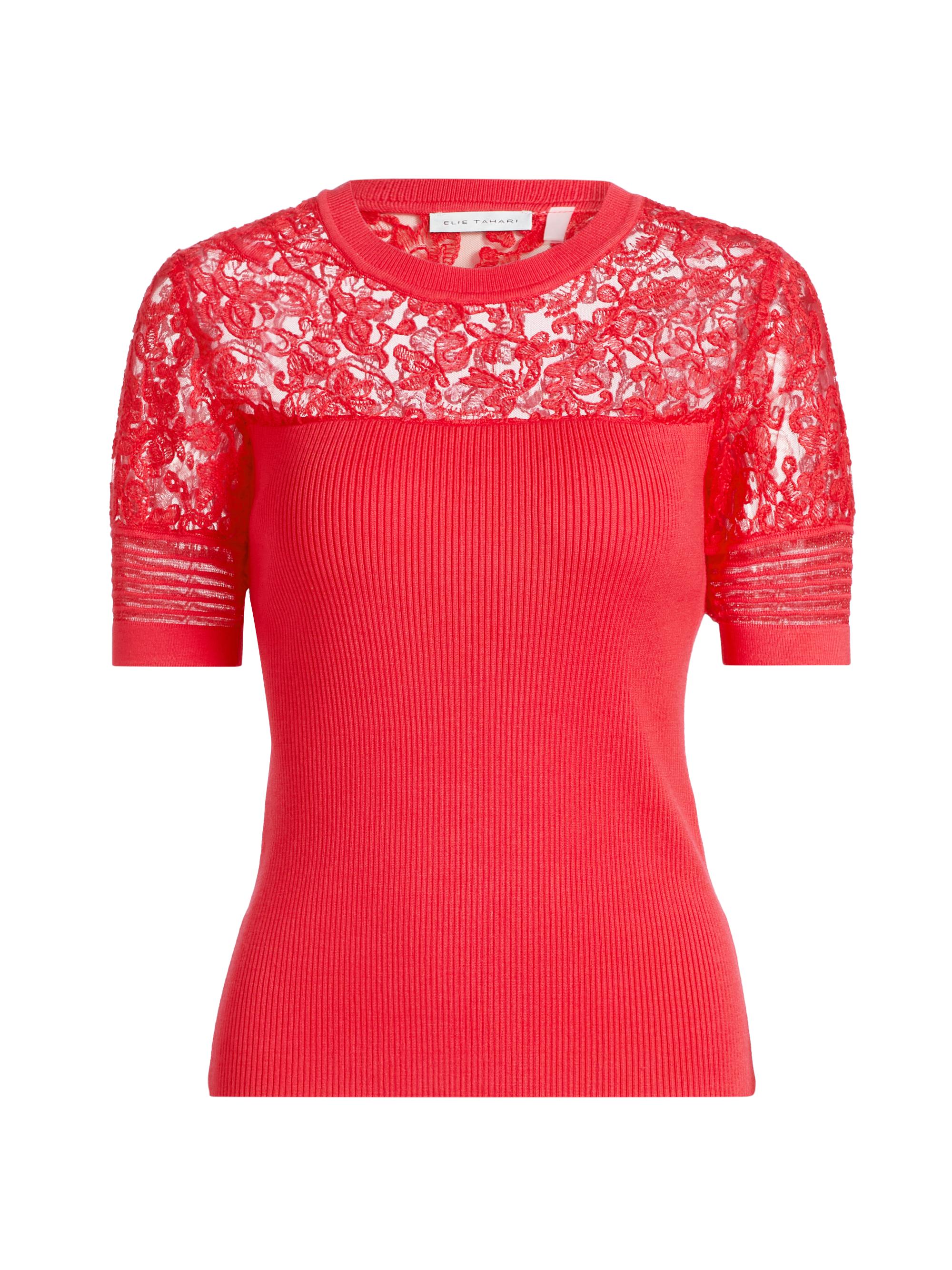 Elie Tahari Stephanie Mixed-Media Lace Top | Saks Fifth Avenue