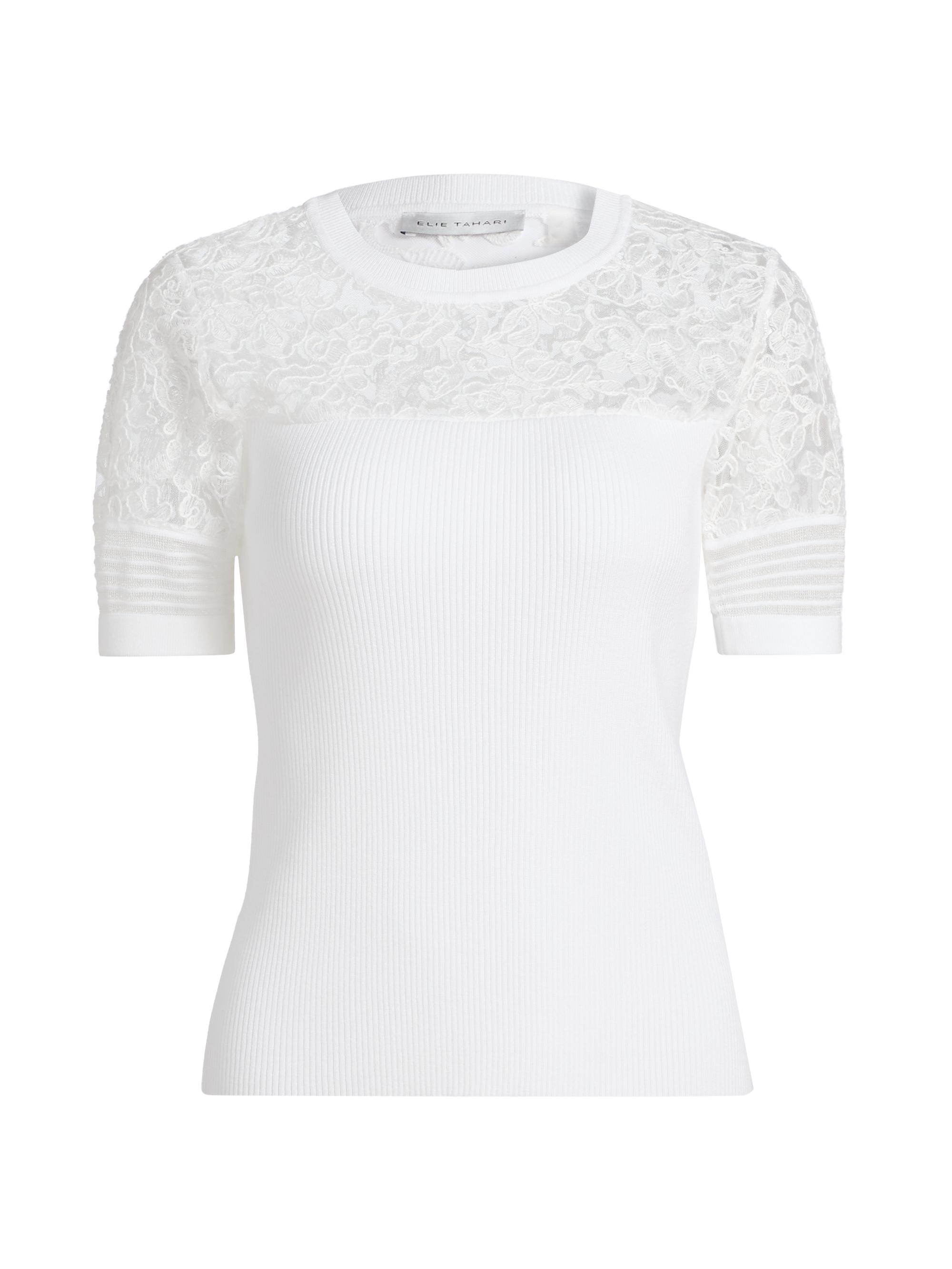 Elie Tahari Women's Stephanie Mixed-Media Lace Top - Sky White
