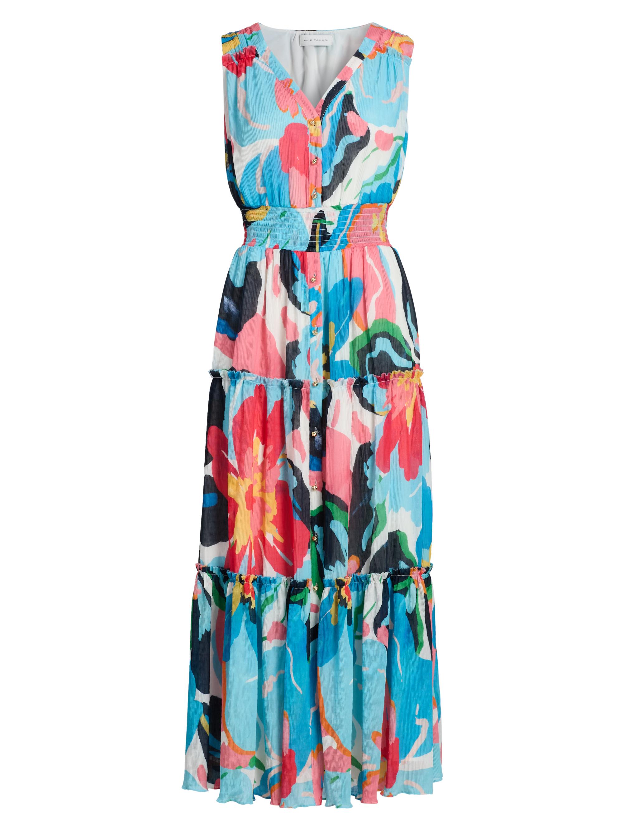 Elie Tahari Women's Sable Painted Floral Tiered Maxi Dress - Painted Floral Print