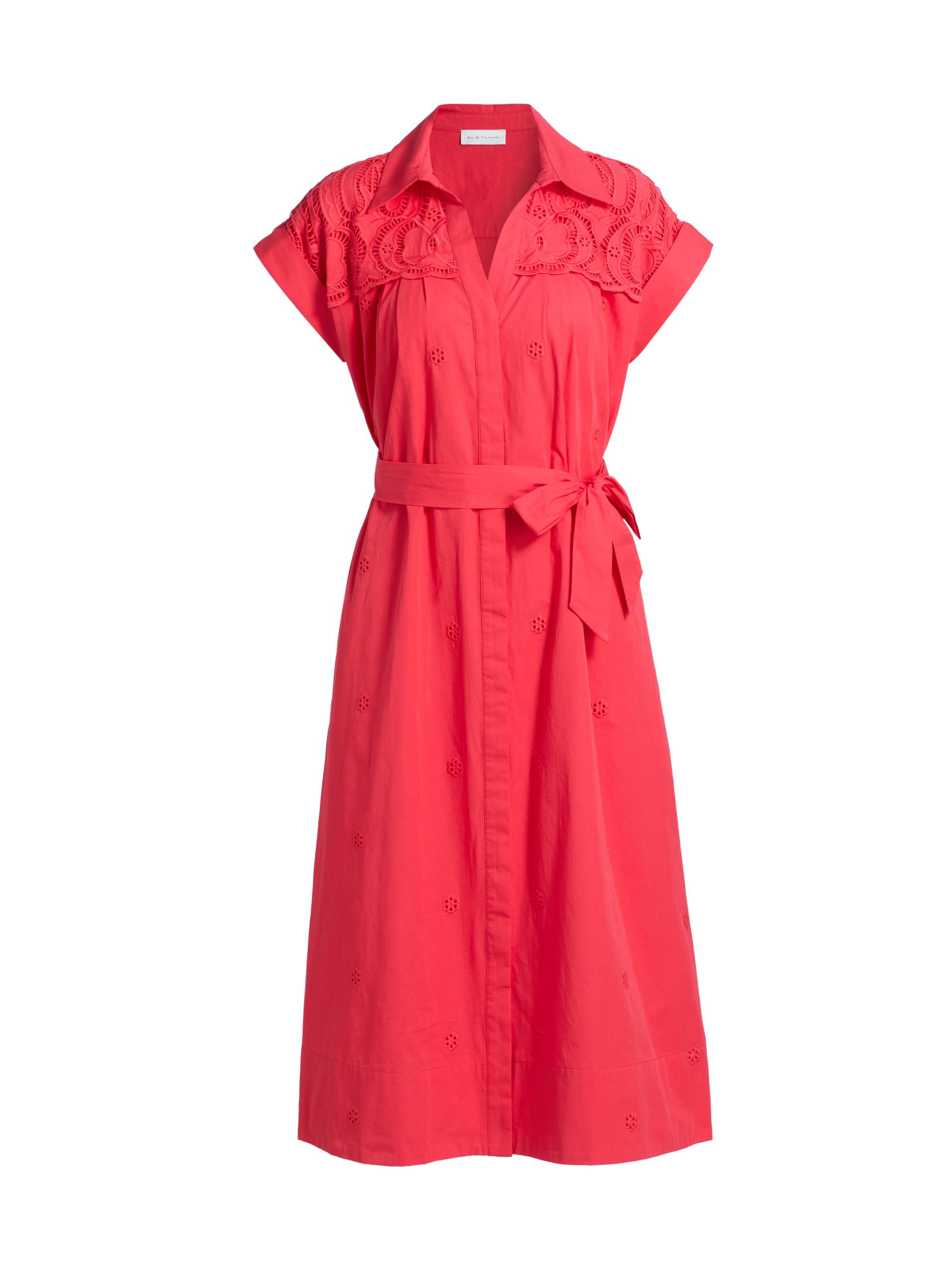 Elie Tahari Women's The Freya Belted Cotton Midi-Shirtdress - Lipstick