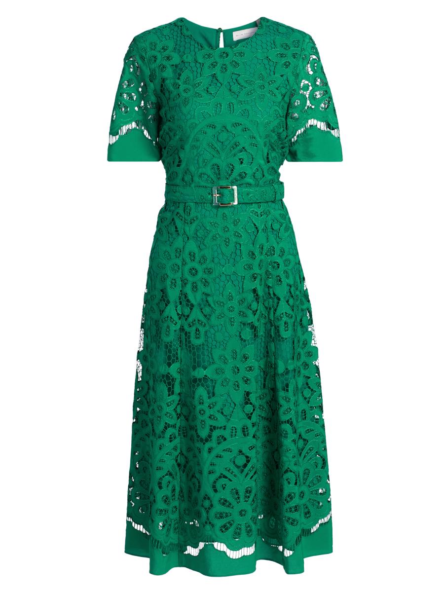 slim fit dress slacks JESSICA GUIPURE LACE AND SILK GOWN IN GREEN | CULT MIA