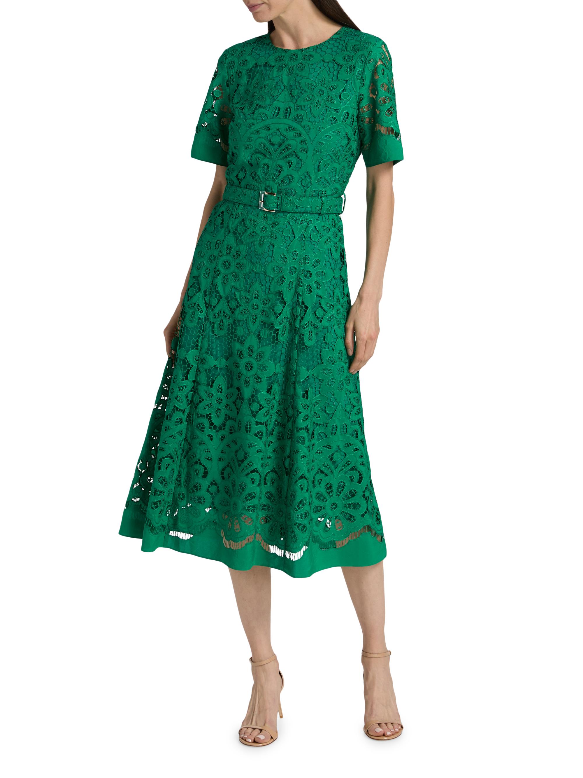 Elie Tahari Women's The Gaia Floral Lace Midi-Dress - Jade - side view in Jade