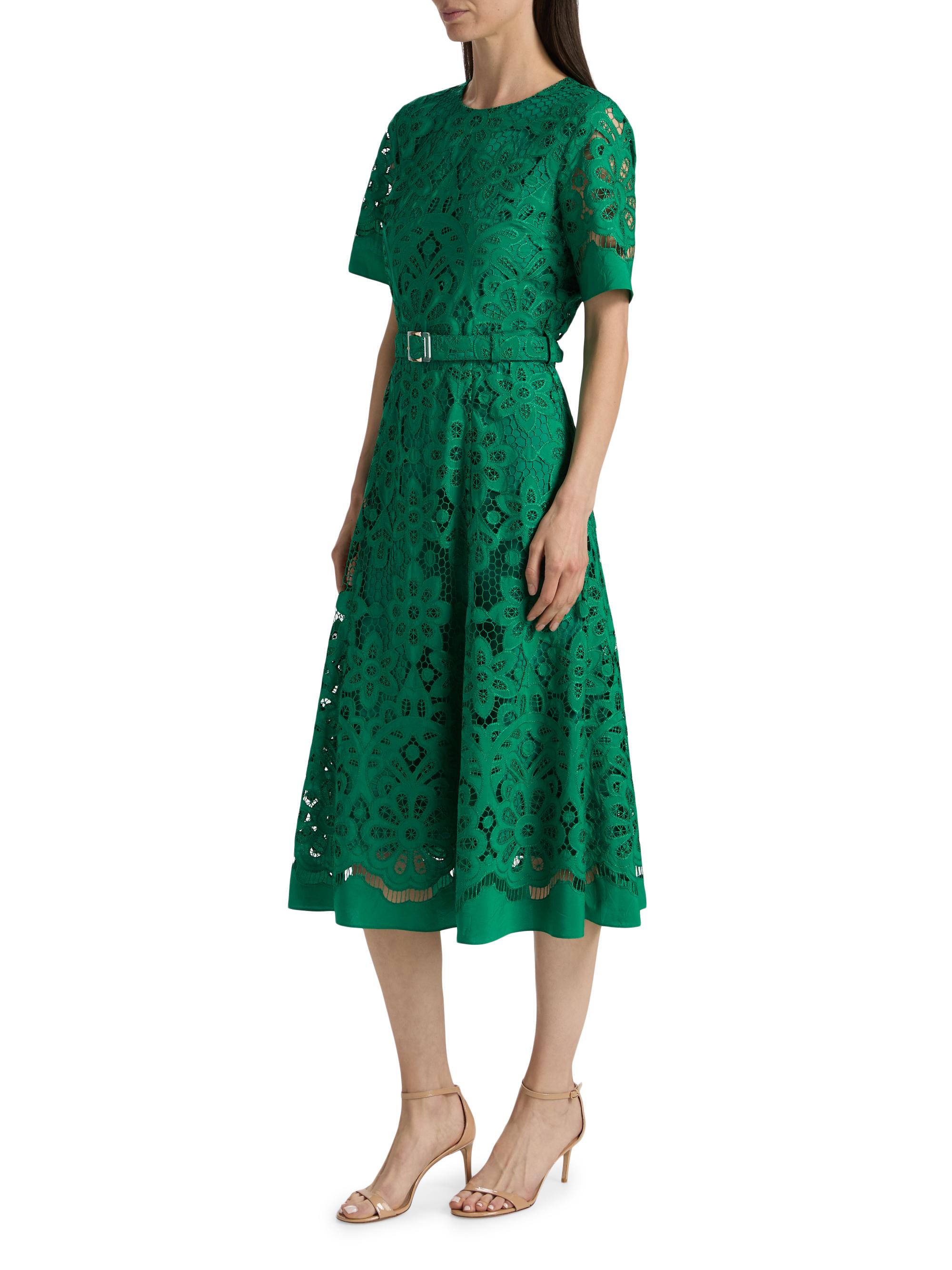 Elie Tahari Women's The Gaia Floral Lace Midi-Dress - Jade - detail view in Jade