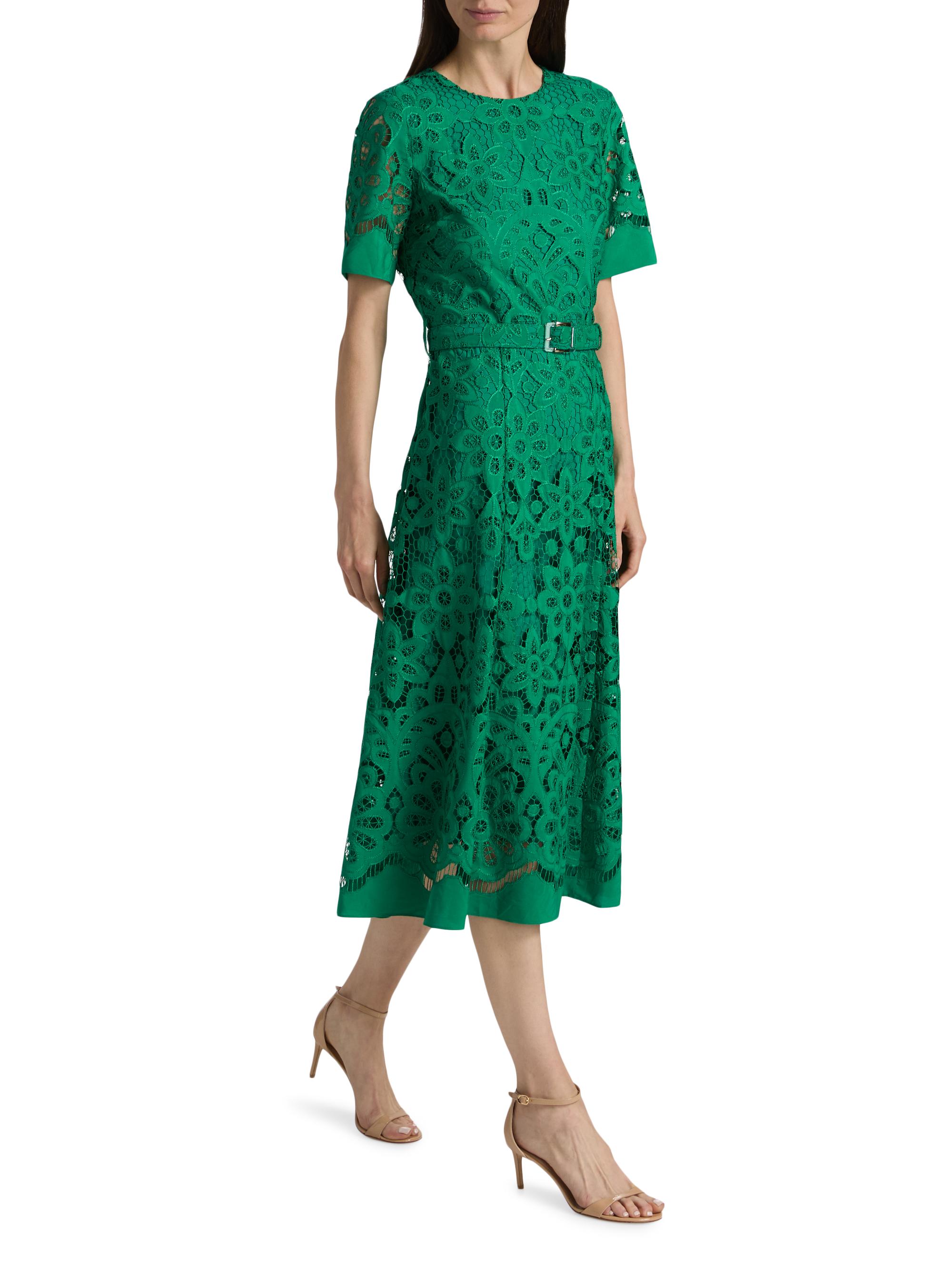 Elie Tahari Women's The Gaia Floral Lace Midi-Dress - Jade - back view in Jade