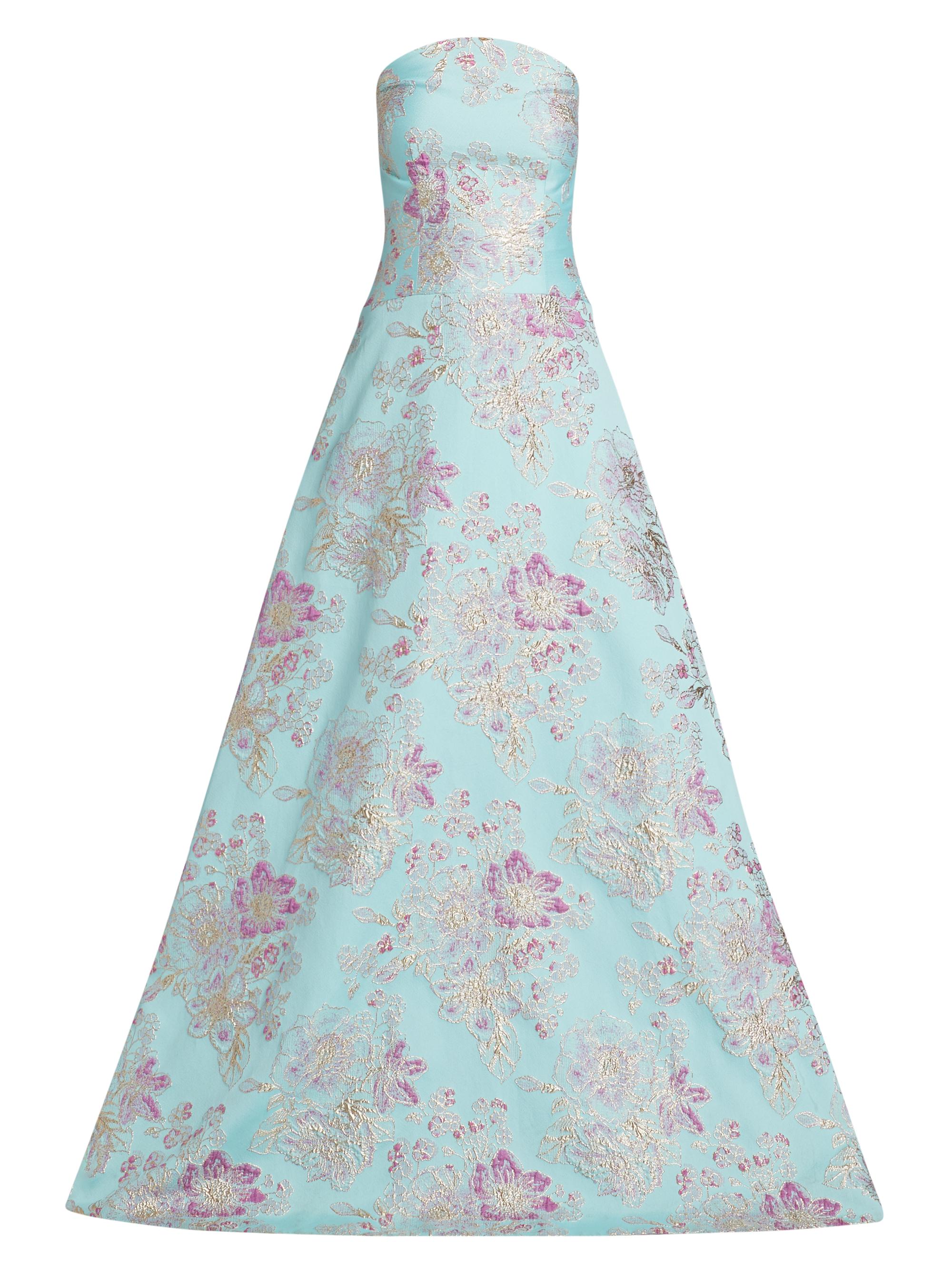 Teri Jon by Rickie Freeman Women's Floral Jacquard Strapless Gown - Light Blue Multi