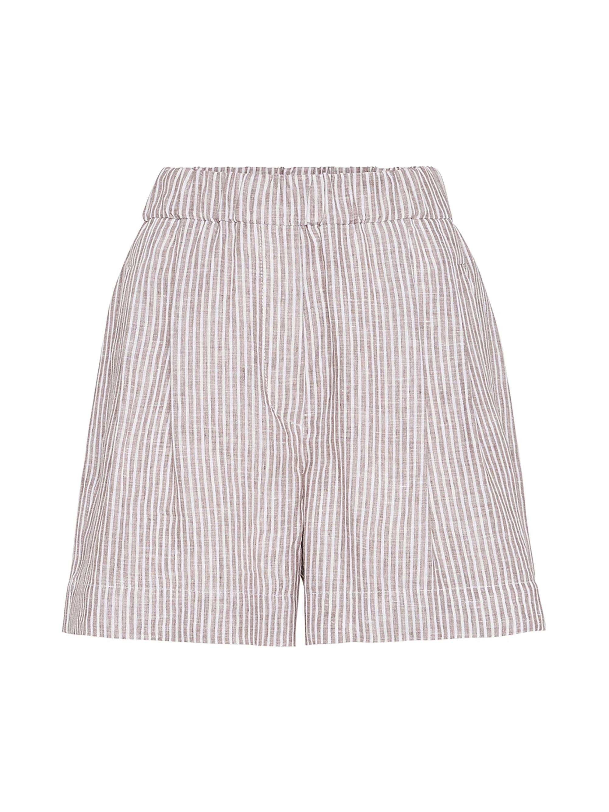 Brunello Cucinelli Women's Striped Lightweight Linen Baggy Shorts - Light Brown